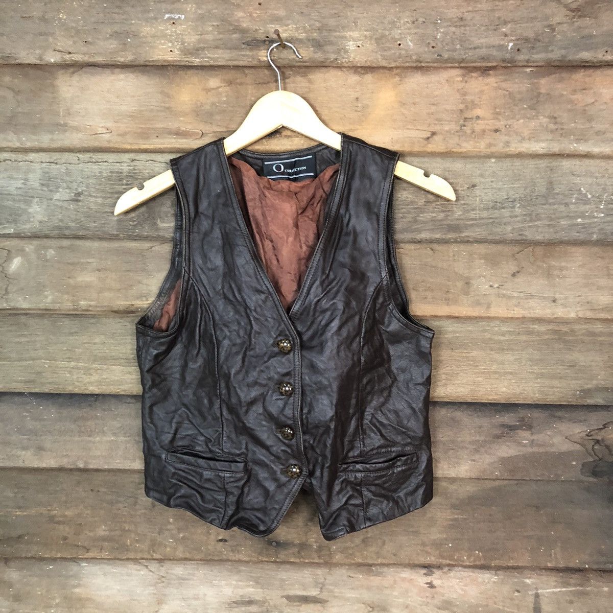 image of Leather Jacket x Vintage Q Collection Dark Brown Vintage Vest Leather 7089, Men's (Size 2XS)
