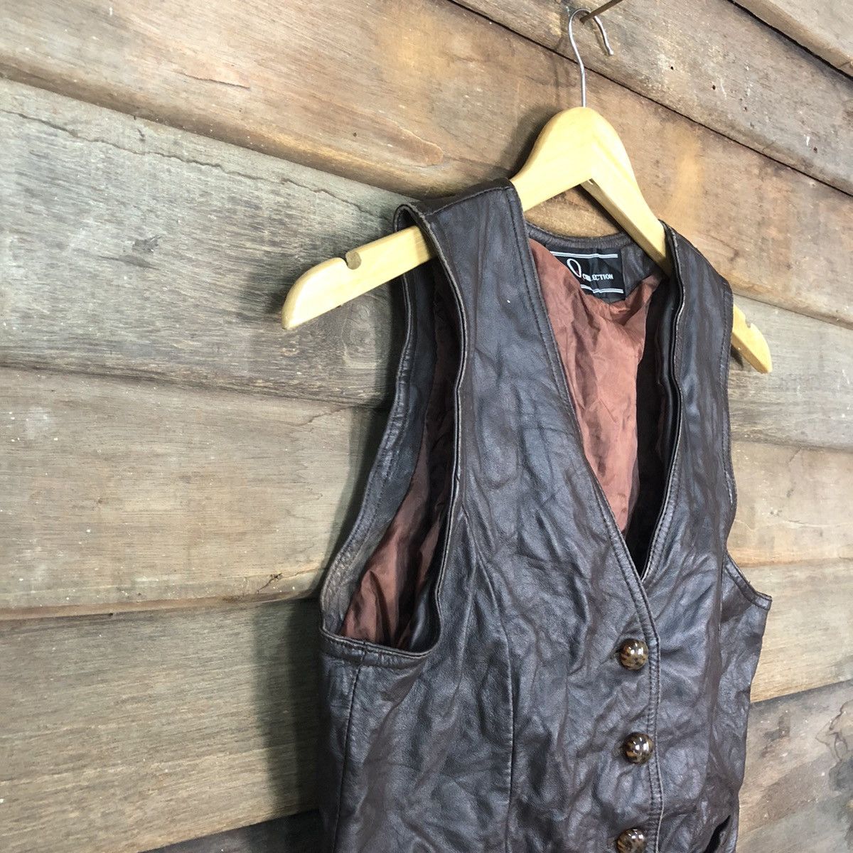 Japanese Brand Q Collection Dark Brown vintage Vest Leather #7089 Size US XS / EU 42 / 0 - 6 Thumbnail