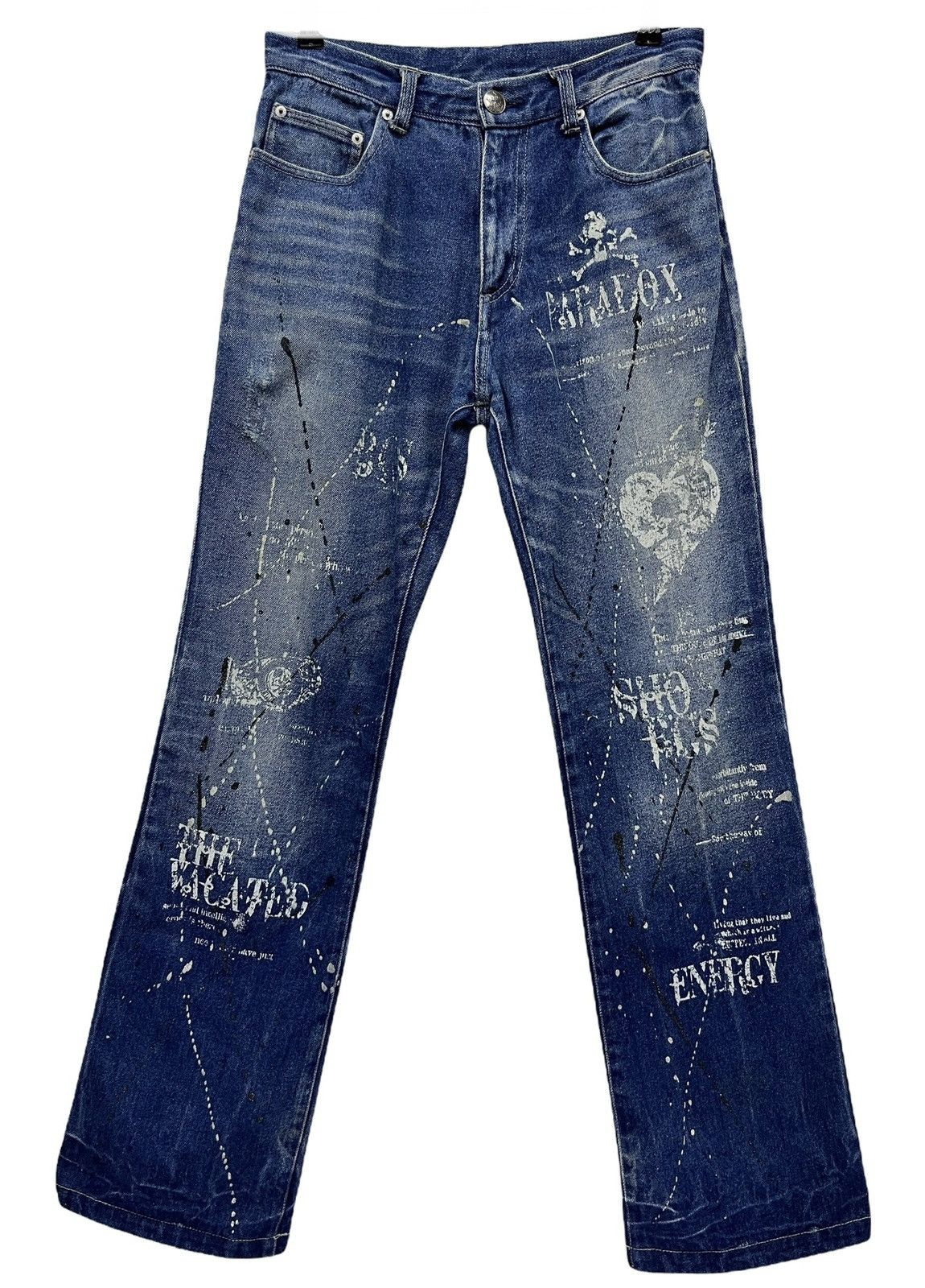 image of Berning Sho Skull Punk Paradox Splash Distressed Denim in Blue, Men's (Size 29)