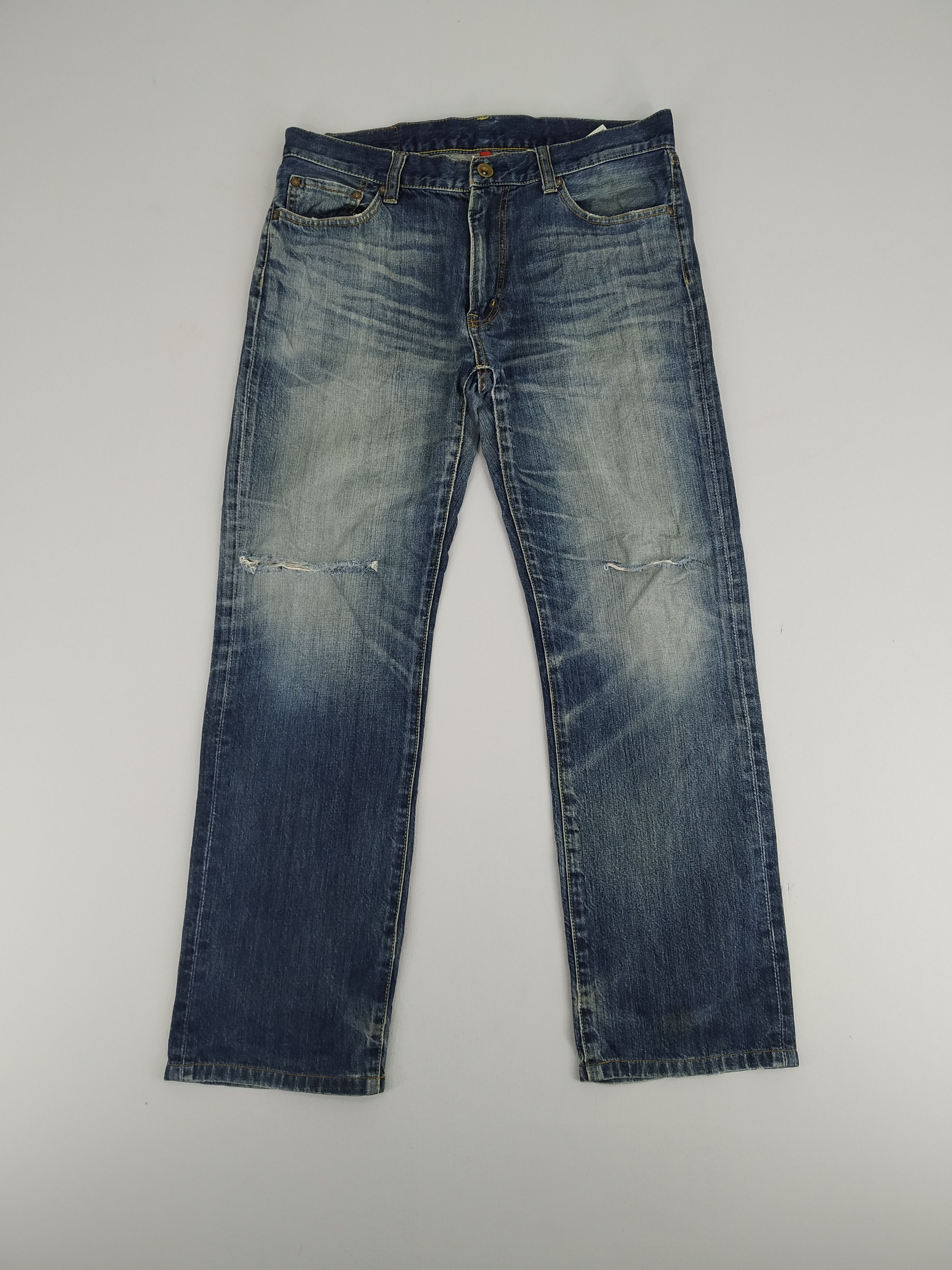 image of Denime x Distressed Denim Size 34 S002 Uj By Uniqlo Denim Jeans Ripped Jeans in Stonewash Blue