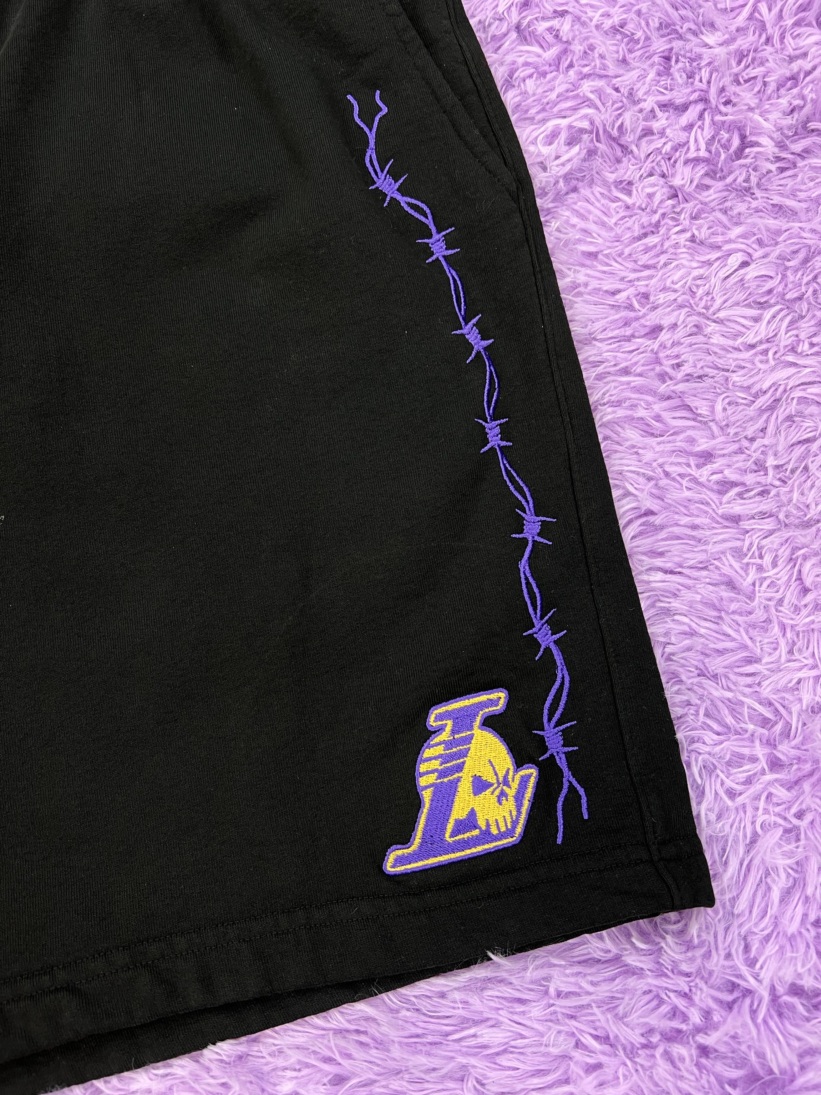 image of Warren Lotas Lakers Barbed Wire Shorts Xxl in Black, Men's (Size 40)