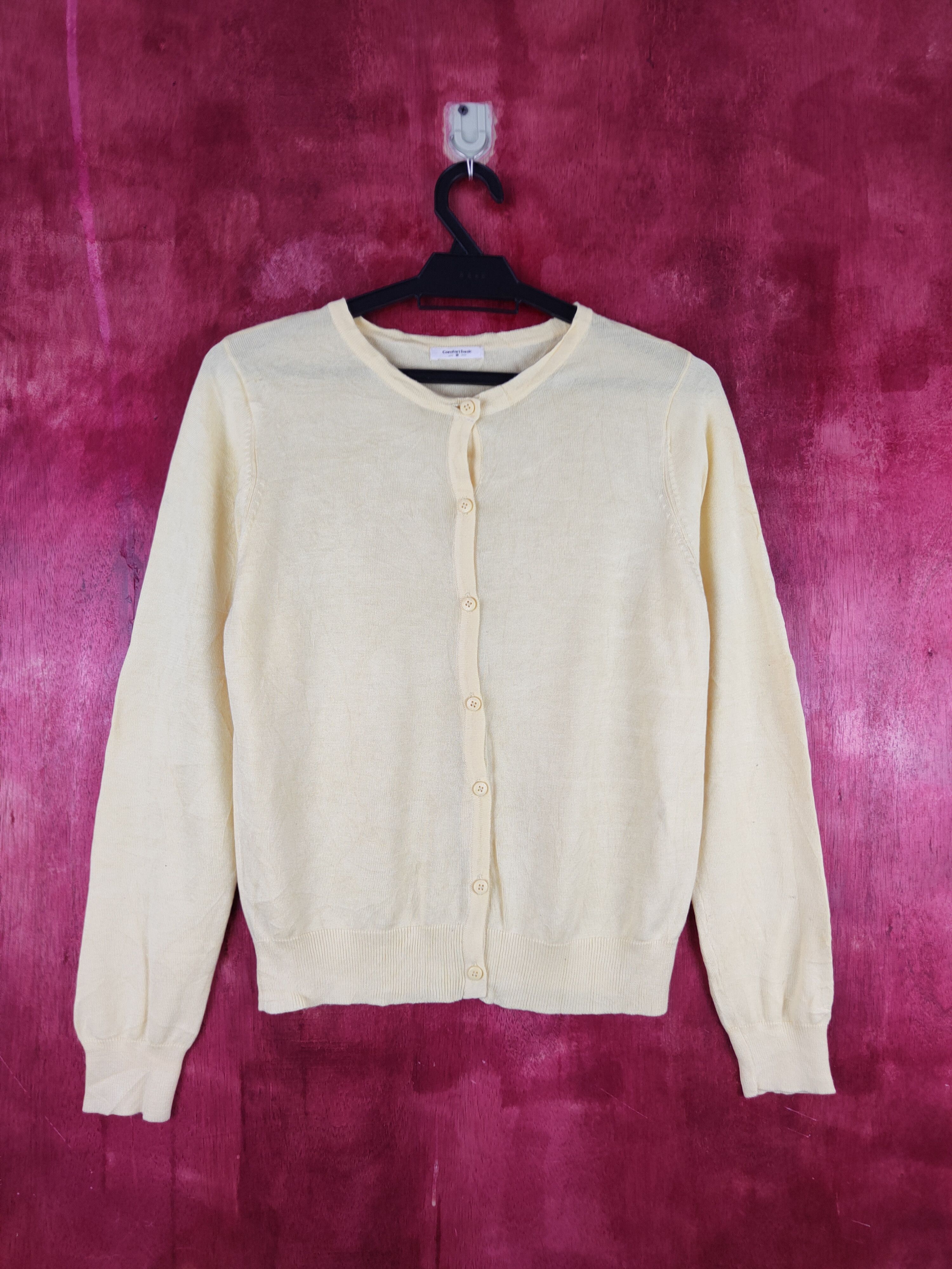 Japanese Brand Comfort Basic Yellow Cardigan vintage plain thin #S875 Size M / US 6-8 / IT 42-44 - 1 Thumbnail