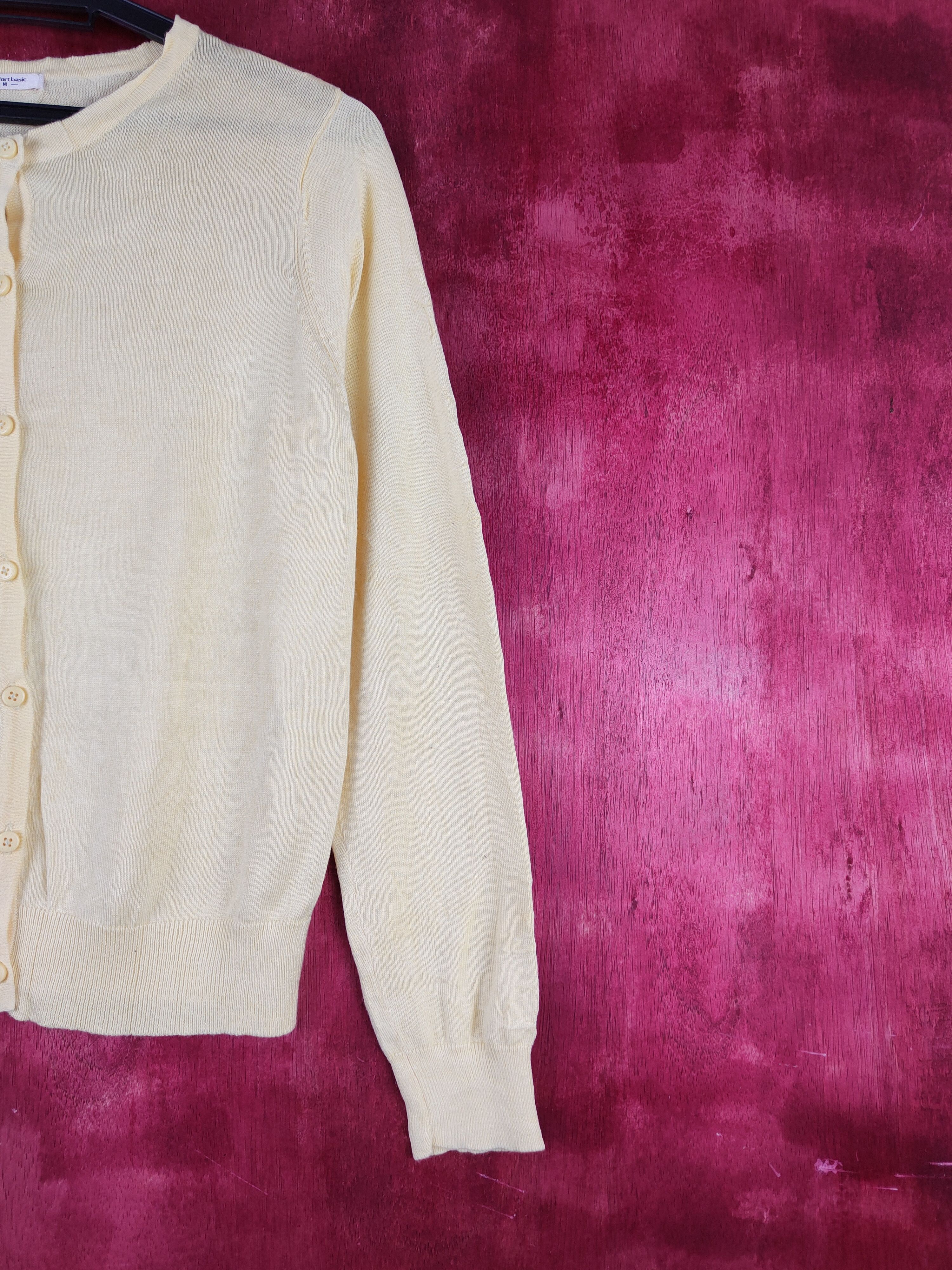 Japanese Brand Comfort Basic Yellow Cardigan vintage plain thin #S875 Size M / US 6-8 / IT 42-44 - 5 Thumbnail
