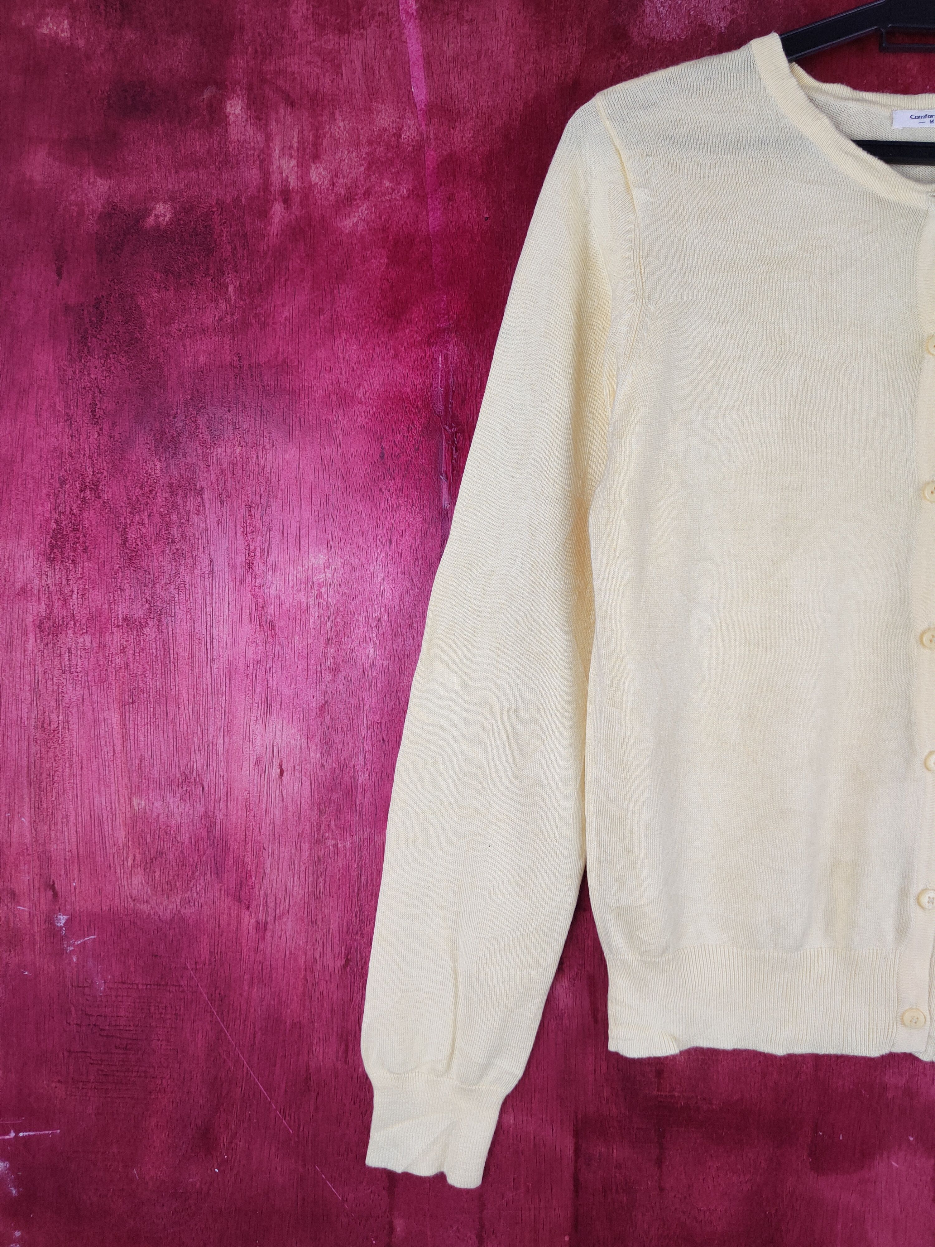 Japanese Brand Comfort Basic Yellow Cardigan vintage plain thin #S875 Size M / US 6-8 / IT 42-44 - 3 Thumbnail