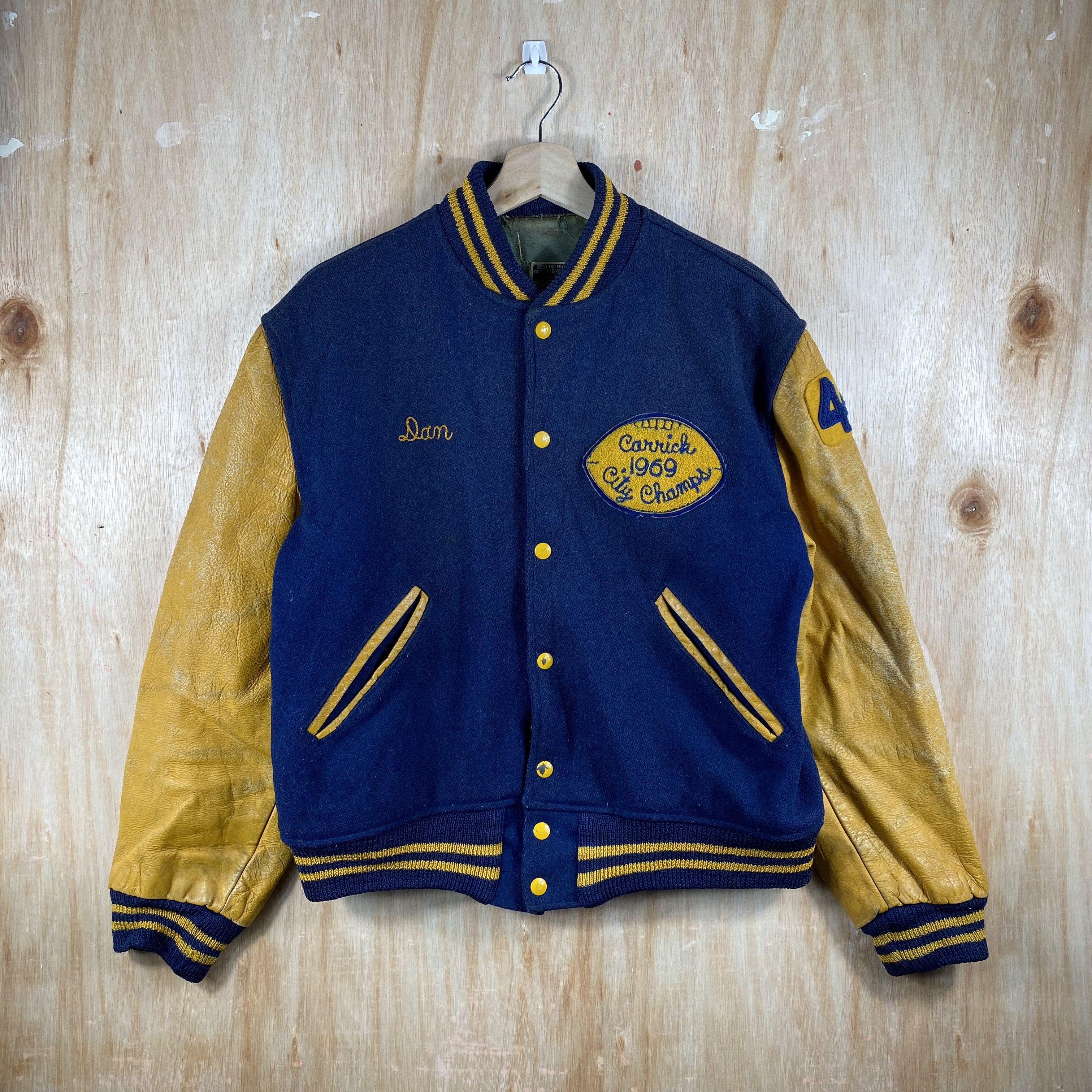 Vintage RARE🔥Vintage 60s Leather Varsity Jacket City Champs 1969 Size US M / EU 48-50 / 2 - 1 Thumbnail