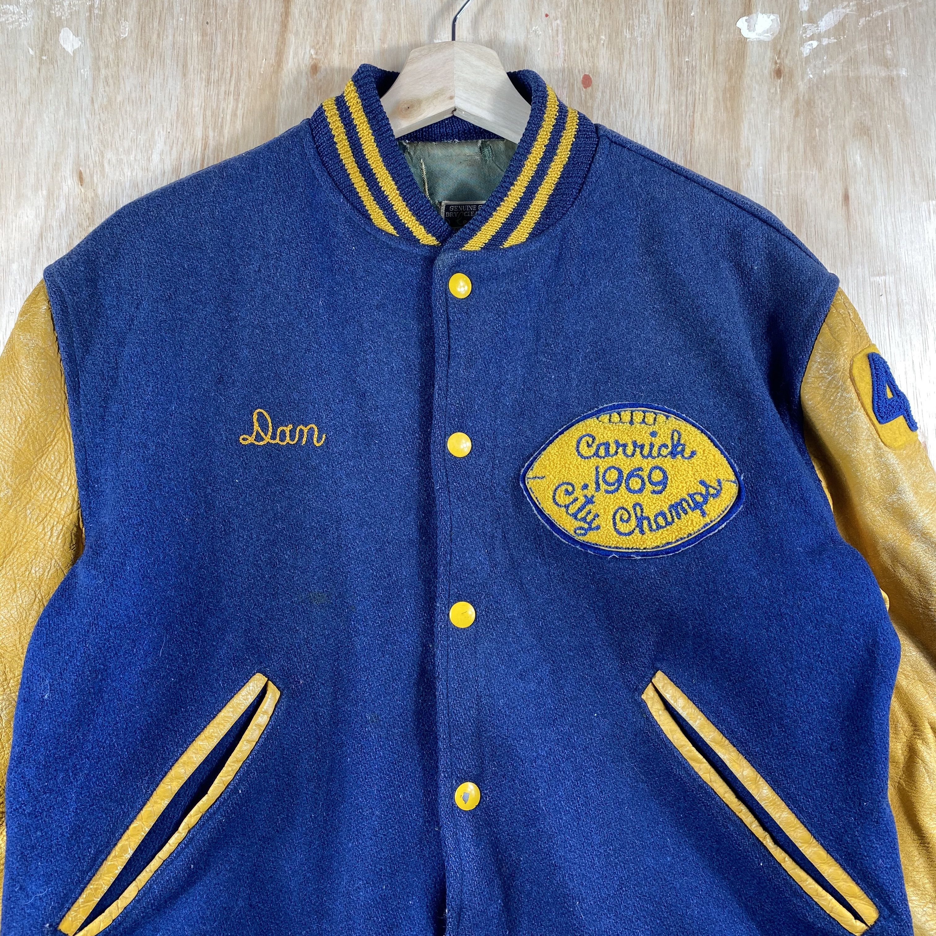 Vintage RARE🔥Vintage 60s Leather Varsity Jacket City Champs 1969 Size US M / EU 48-50 / 2 - 2 Thumbnail
