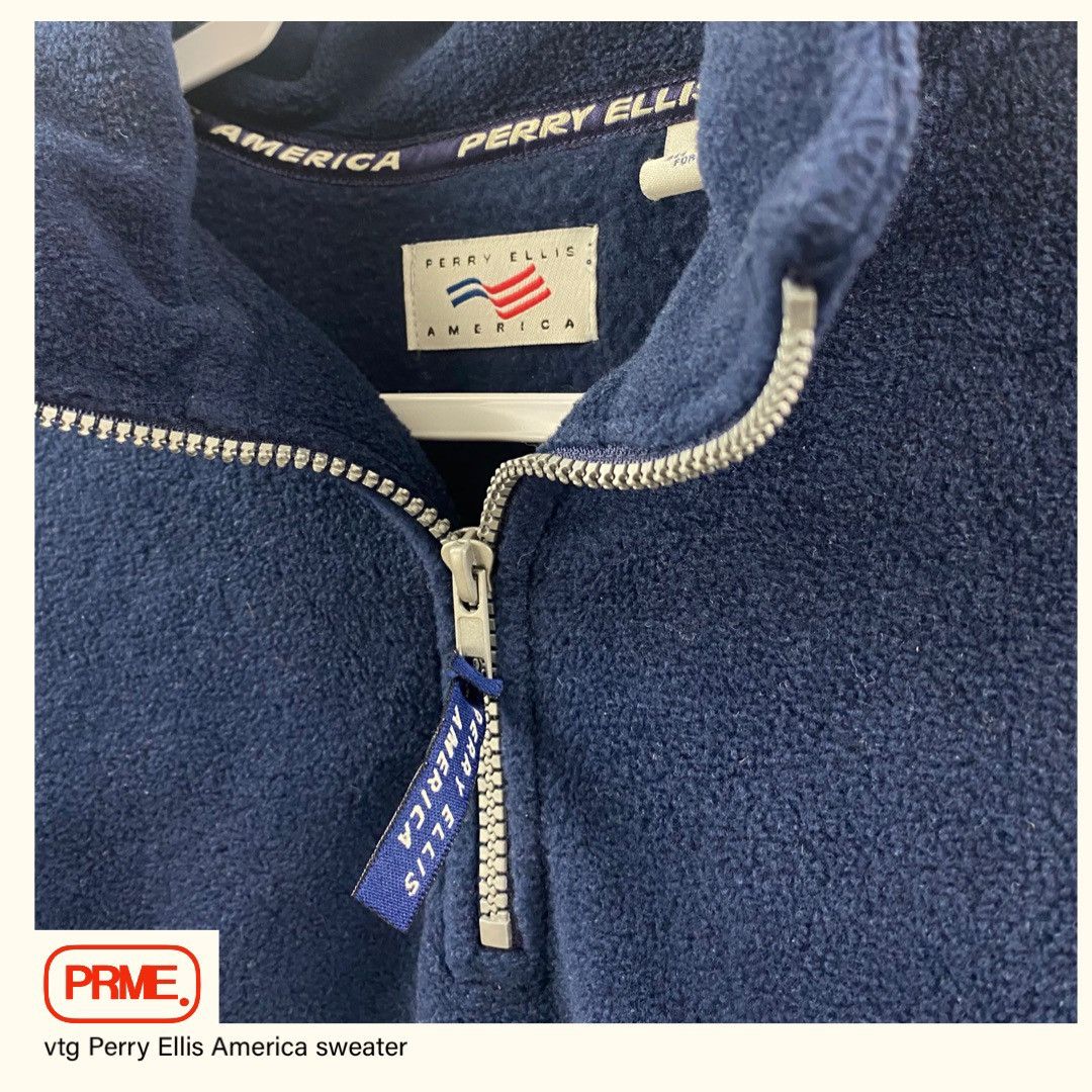 Perry Ellis vintage 90s PERRY ELLIS AMERICA 1/4 Zip Fleece pullover Size US L / EU 52-54 / 3 - 7 Thumbnail