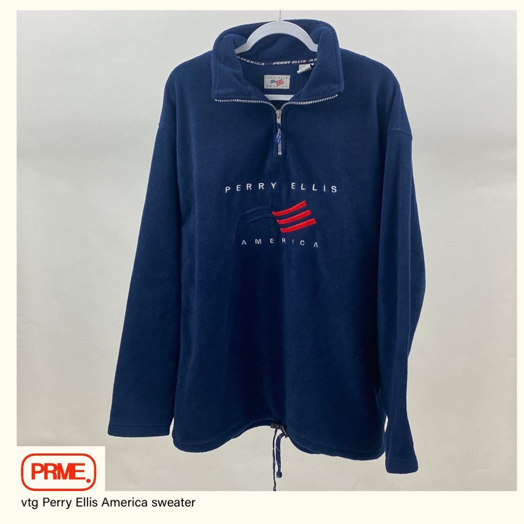 Perry Ellis vintage 90s PERRY ELLIS AMERICA 1/4 Zip Fleece pullover Size US L / EU 52-54 / 3 - 3 Thumbnail