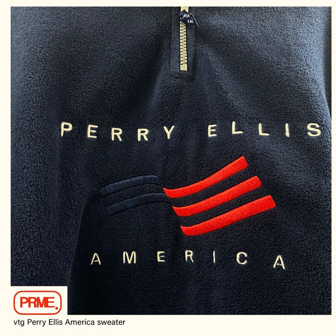 Perry Ellis vintage 90s PERRY ELLIS AMERICA 1/4 Zip Fleece pullover Size US L / EU 52-54 / 3 - 5 Thumbnail