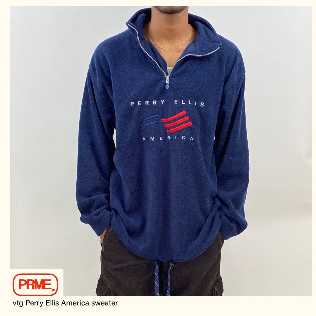 Perry Ellis vintage 90s PERRY ELLIS AMERICA 1/4 Zip Fleece pullover Size US L / EU 52-54 / 3 - 2 Thumbnail