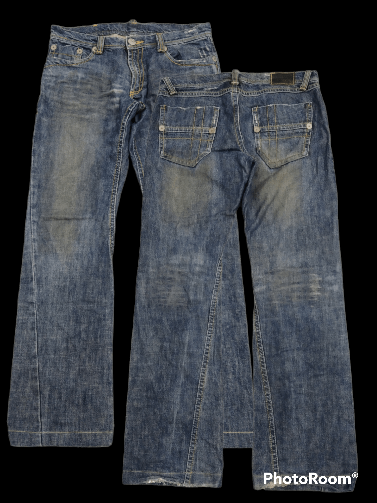 image of Avant Garde x Distressed Denim Flare Sick Comme Ca Ism Denim Pants in Blue Distressed (Size 31)