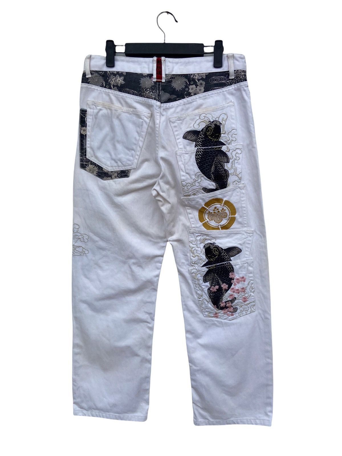 Japanese Brand Karakuri Sukajan Embroidery Carp Fish Pant Size US 32 / EU 48 - 1 Thumbnail