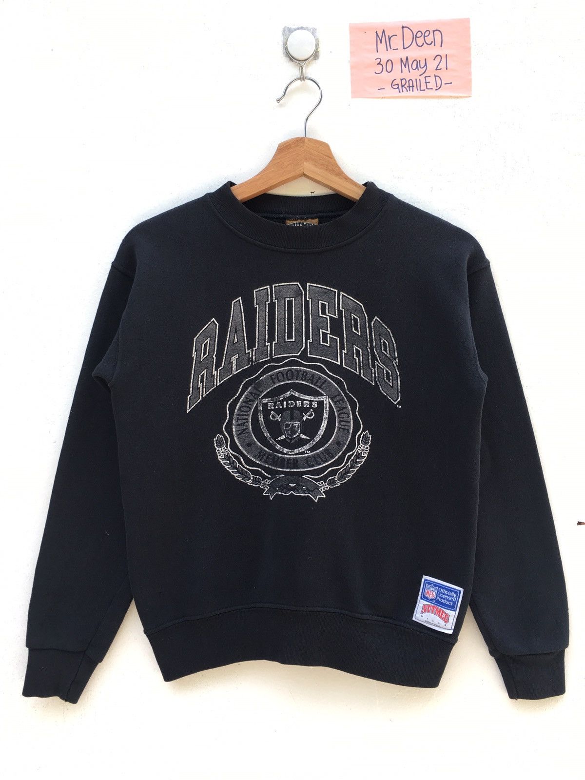 image of Vintage Nfl Oakland Raiders Big Logo Member Sweatshirt in Black, Men's (Size Small)