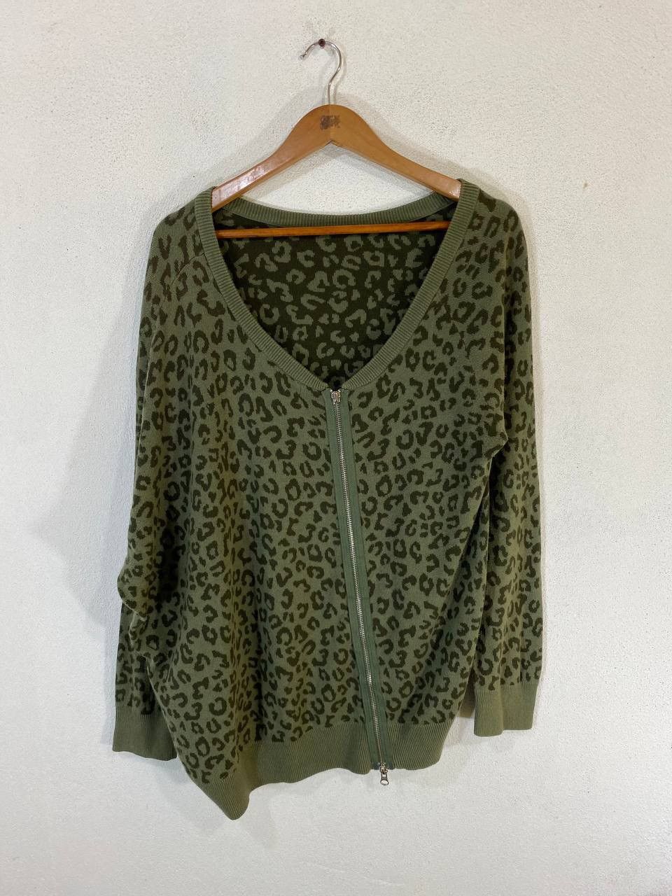 image of Weird Design Adidas Cardigan Leopard Design in Army Green, Men's (Size Large)