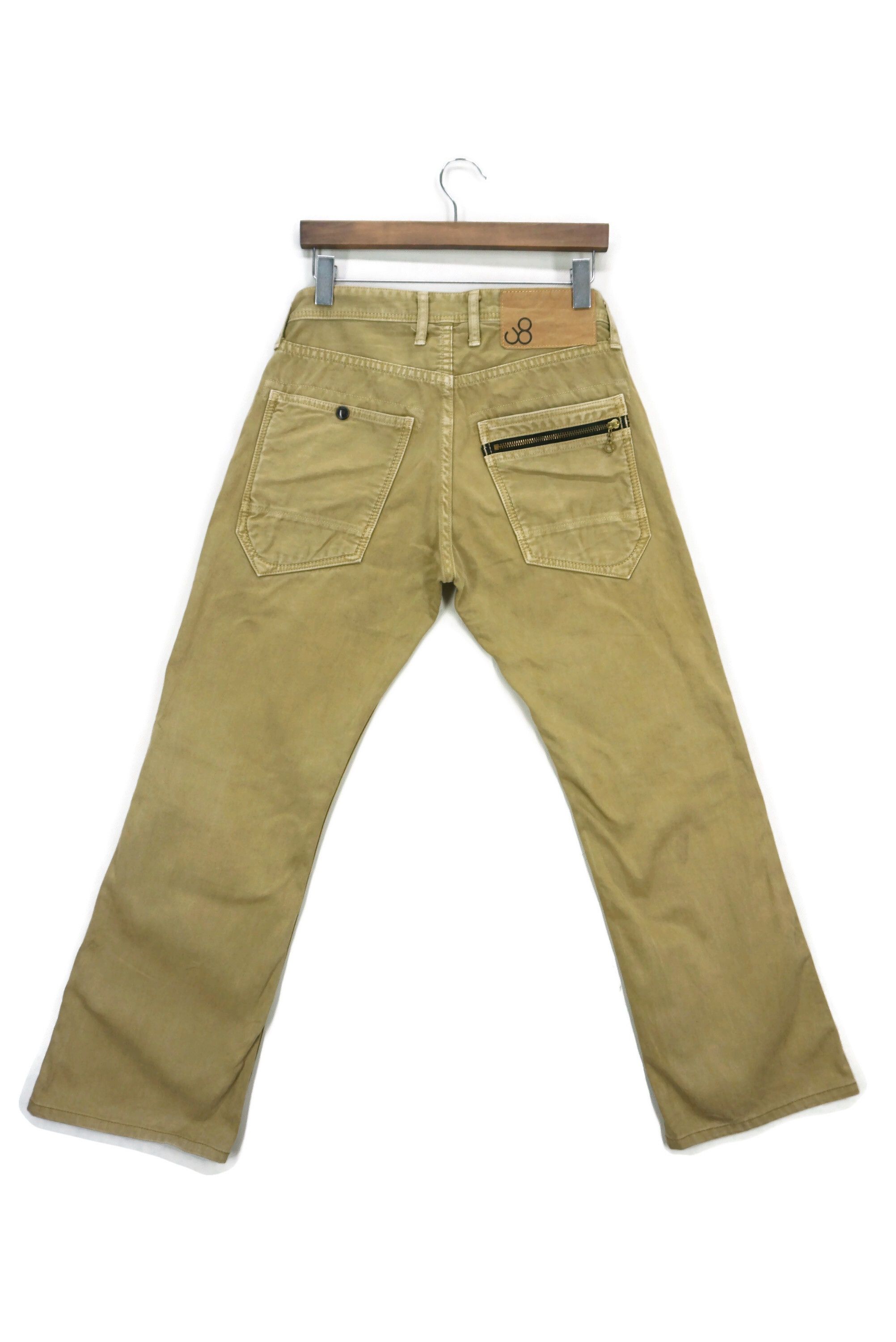 image of John Bull x Workers Bootcut Jeans Workwear Hickory Dungarees Flare Tapered Pants in Beige (Size 32)