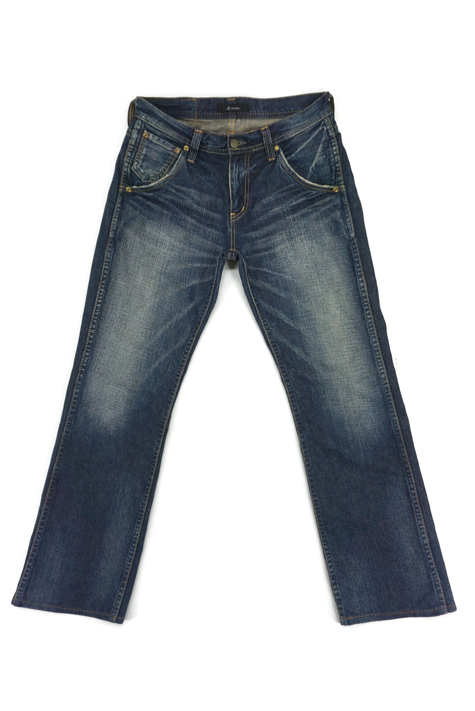 image of John Bull x Workers Bootcut Jeans Workwear Hickory Dungarees Japan Made in Blue, Men's (Size 31)