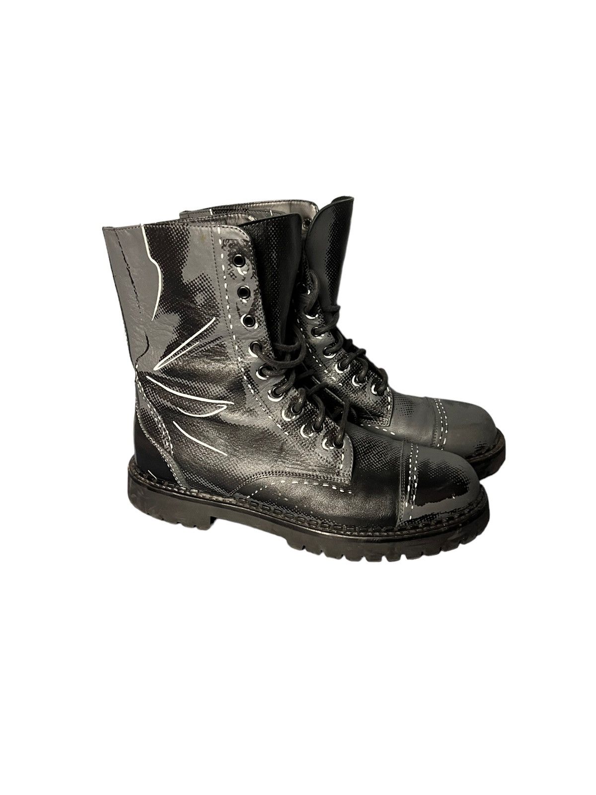 Moschino Black Boots Outline Punk Grunge Japanese Brand