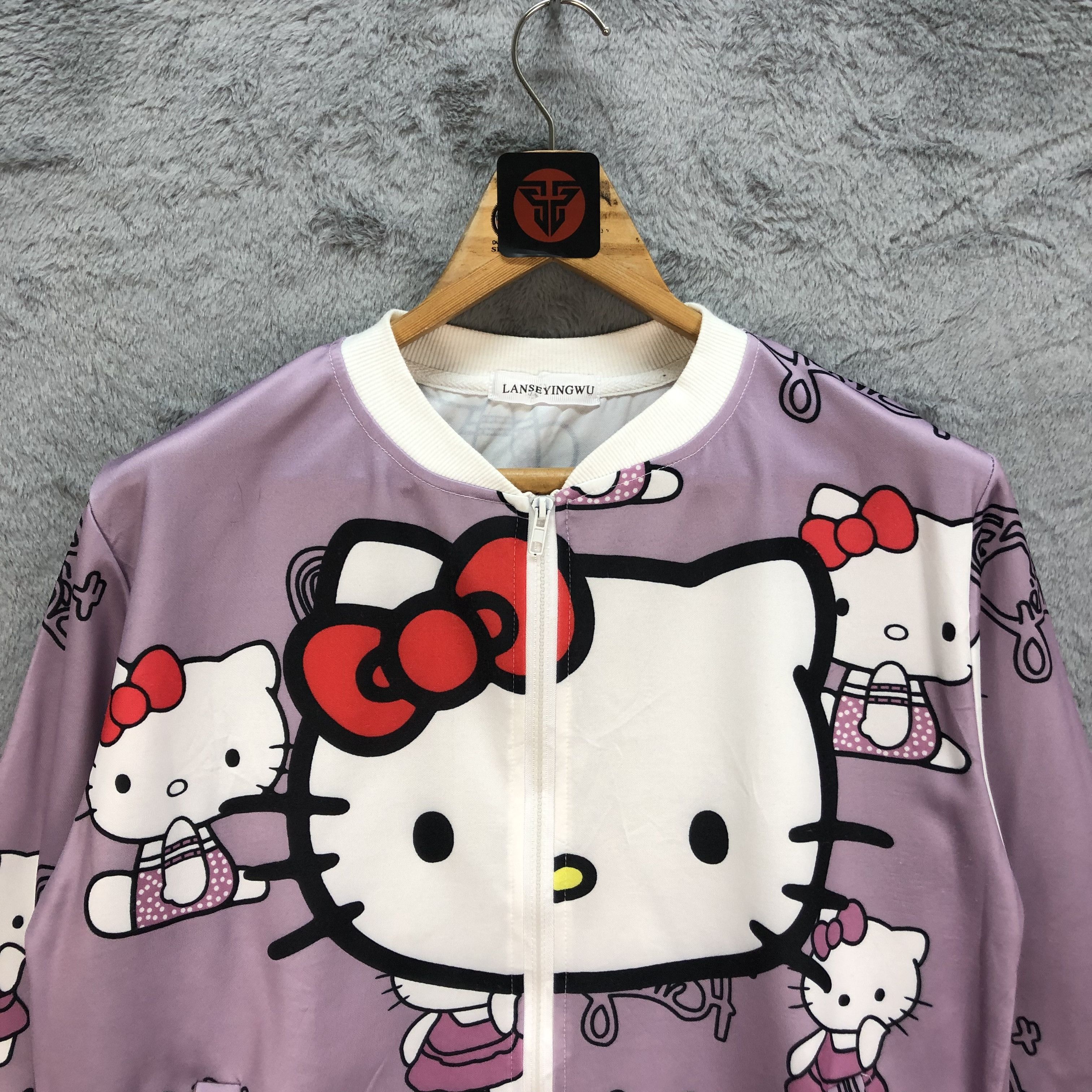 Japanese Brand Hello Kitty Big Logo Overprint Bomber Jacket #6229-55 Size M / US 6-8 / IT 42-44 - 2 Thumbnail