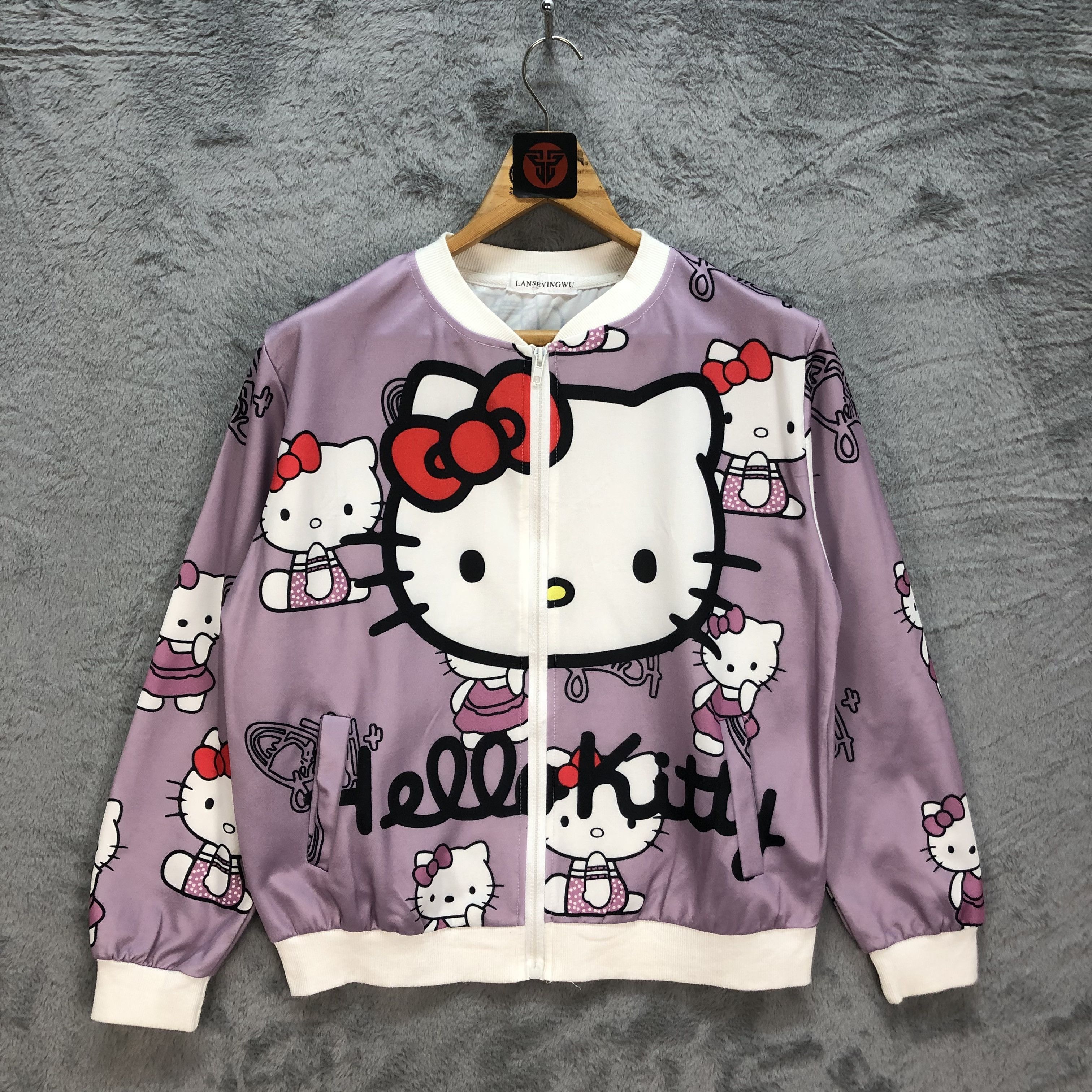 Japanese Brand Hello Kitty Big Logo Overprint Bomber Jacket #6229-55 Size M / US 6-8 / IT 42-44 - 1 Thumbnail