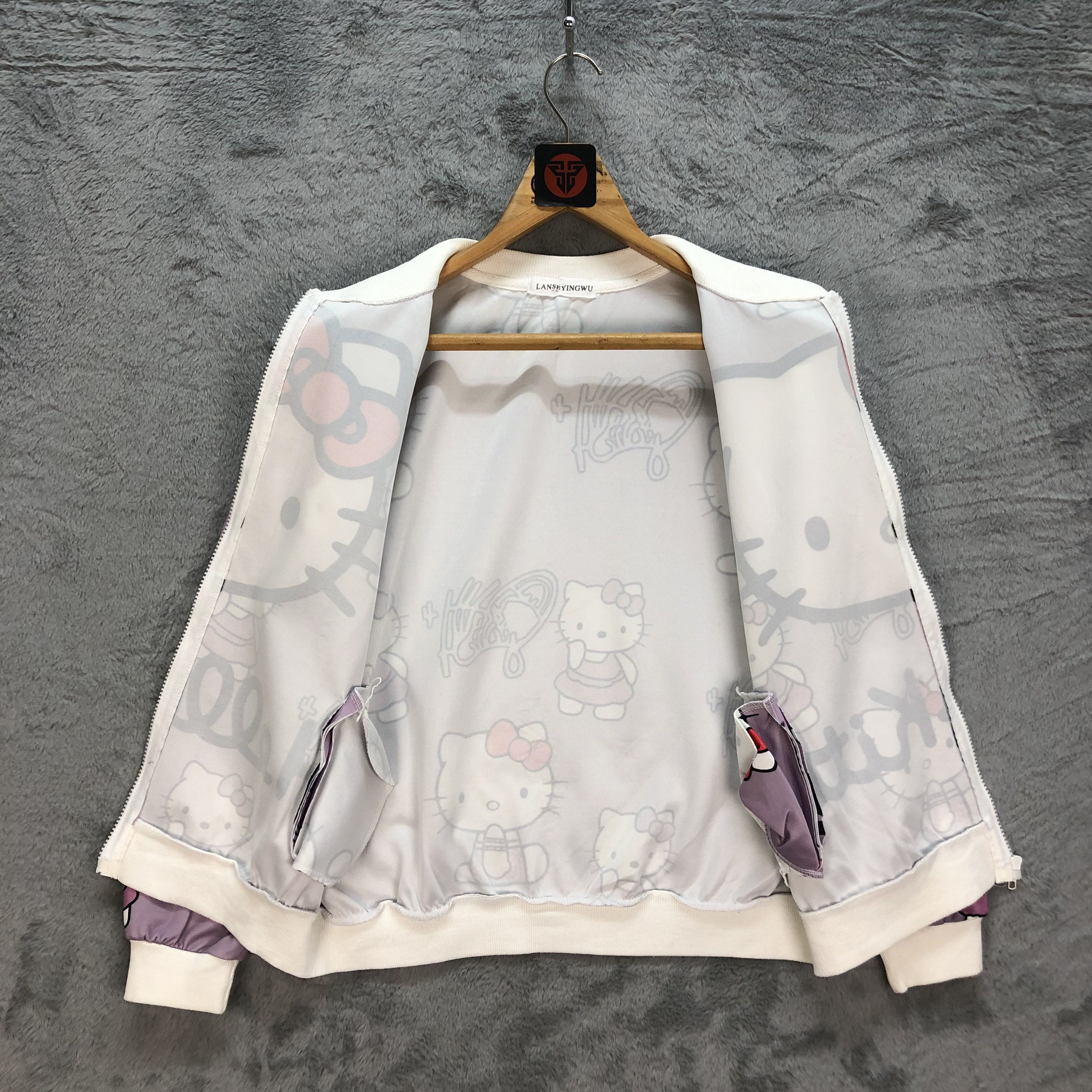 Japanese Brand Hello Kitty Big Logo Overprint Bomber Jacket #6229-55 Size M / US 6-8 / IT 42-44 - 6 Thumbnail