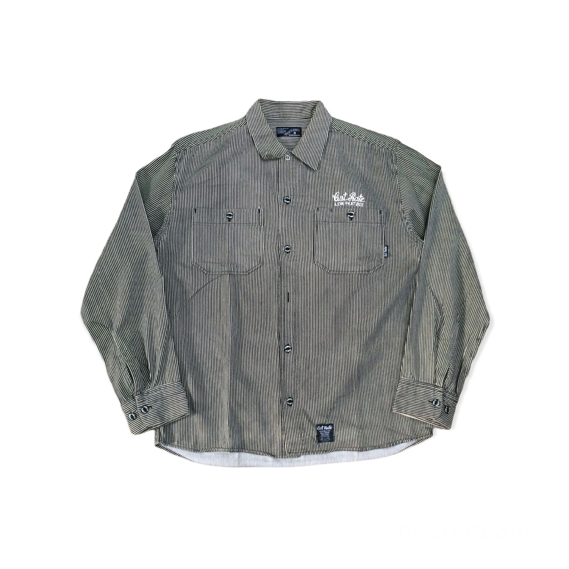 image of Vintage Cut Rate Live Fast Die Hickory Stripe Shirt in Black/Grey, Men's (Size Medium)