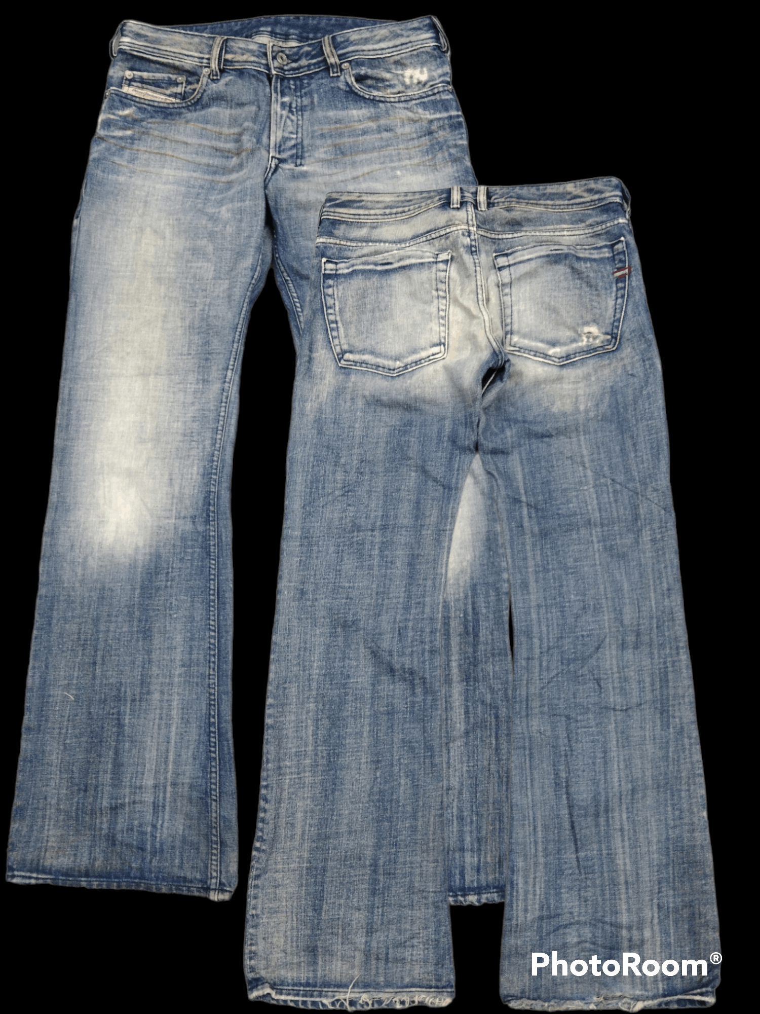 Image of Avant Garde x Diesel Sick Flare Diesel Denim Pants in Blue Distressed, Men's (Size 31)