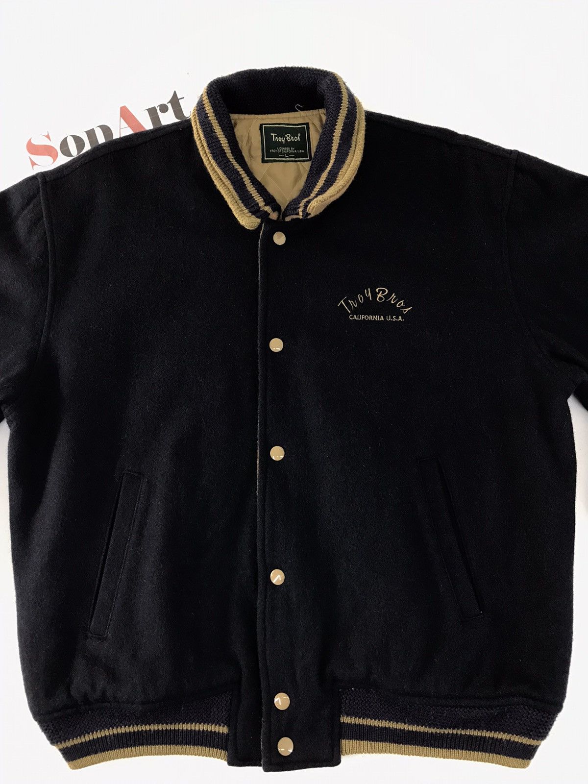 Japanese Brand × Vintage Vintage Varsity Jacket Wool Troy Bros Snap Button Size US L / EU 52-54 / 3 - 3 Thumbnail