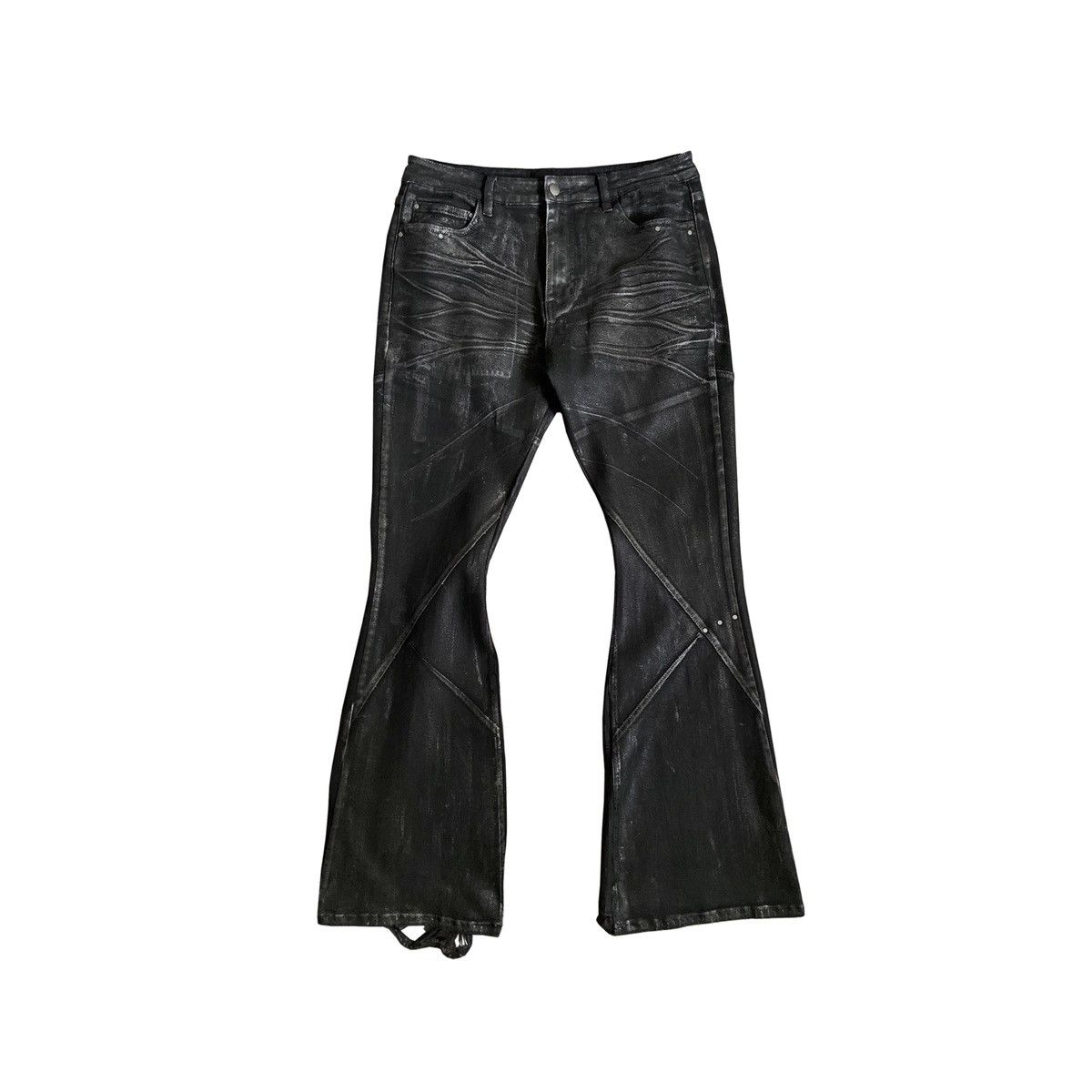 image of Vintage ★ Collett, Crackle Waxed Paneled Denim Bootcut Flared Denim in Black, Men's (Size 34)