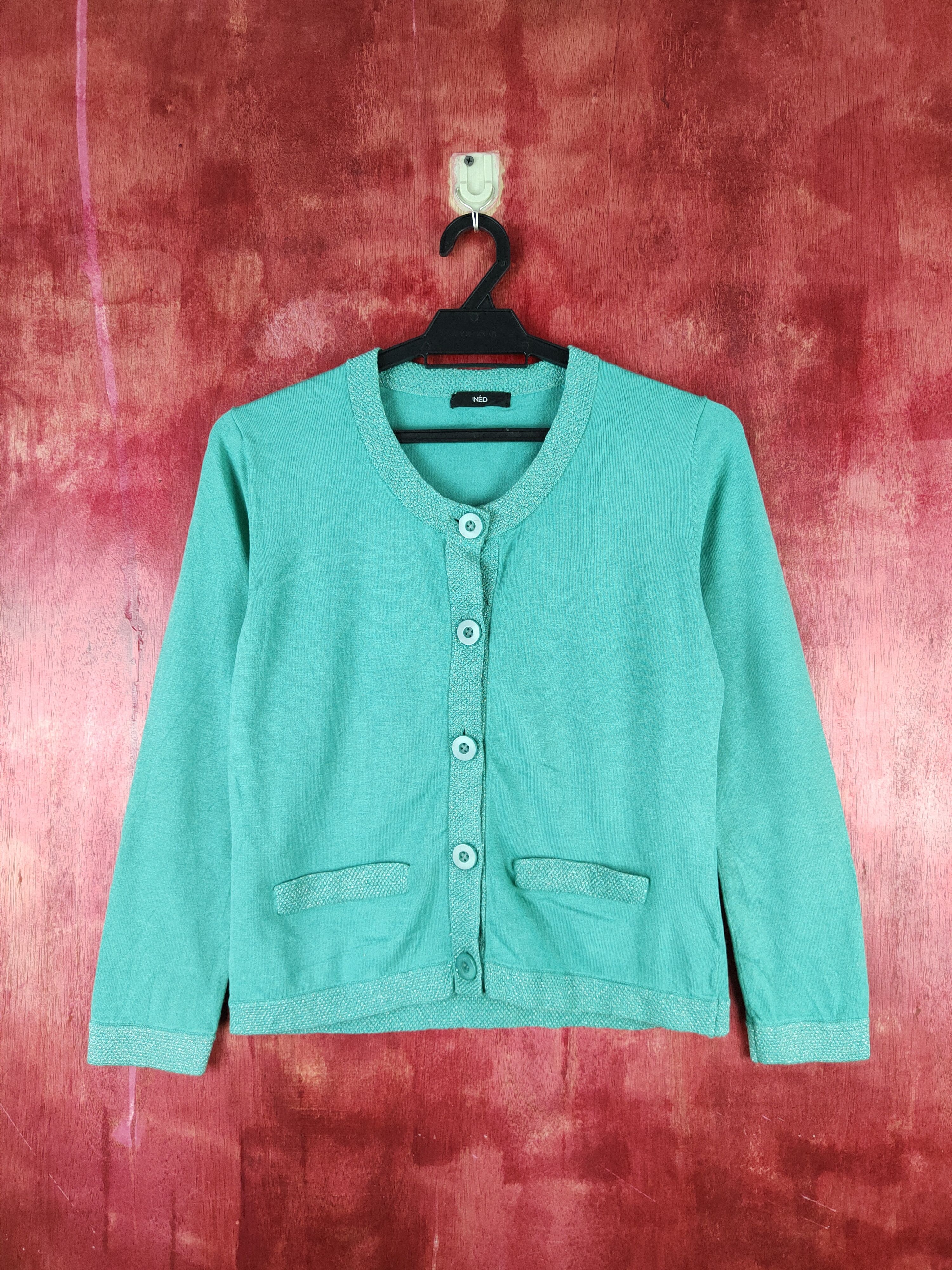 Homespun Knitwear × Japanese Brand Inéd Mint Green plain knitwear Cardigan #S913 Size S / US 4 / IT 40 - 1 Thumbnail