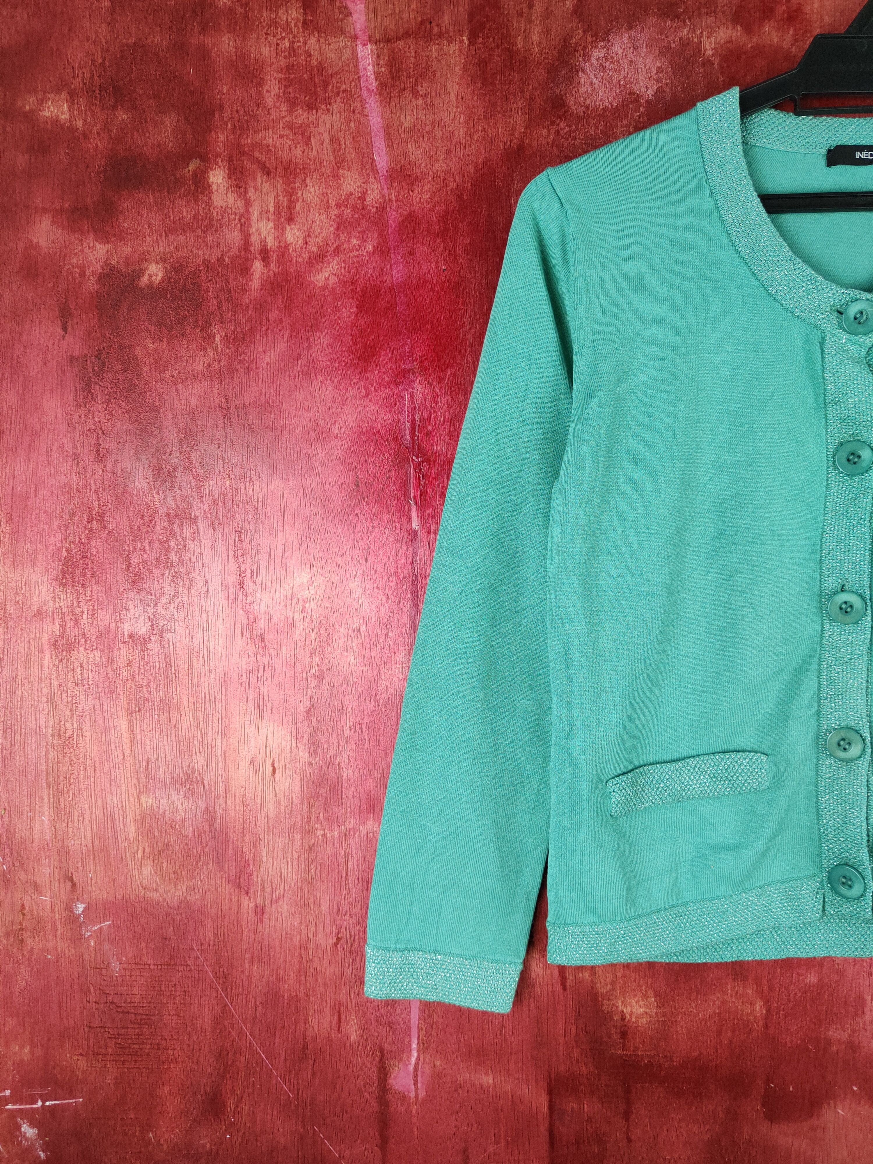 Homespun Knitwear × Japanese Brand Inéd Mint Green plain knitwear Cardigan #S913 Size S / US 4 / IT 40 - 3 Thumbnail