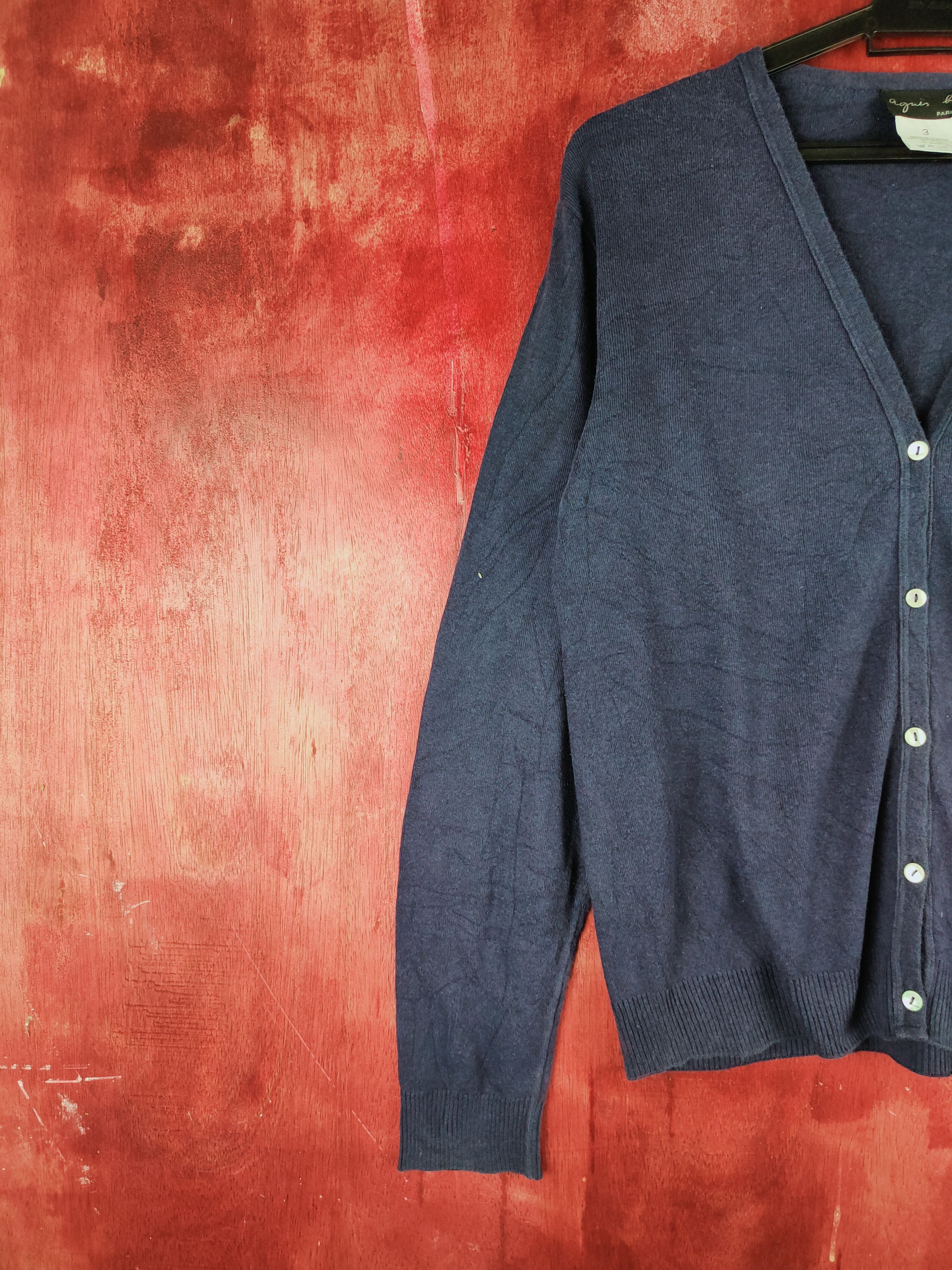 Homespun Knitwear Agnes B japan knitwear plain thin Navy Blue Cardigan #S925 Size M / US 6-8 / IT 42-44 - 3 Thumbnail