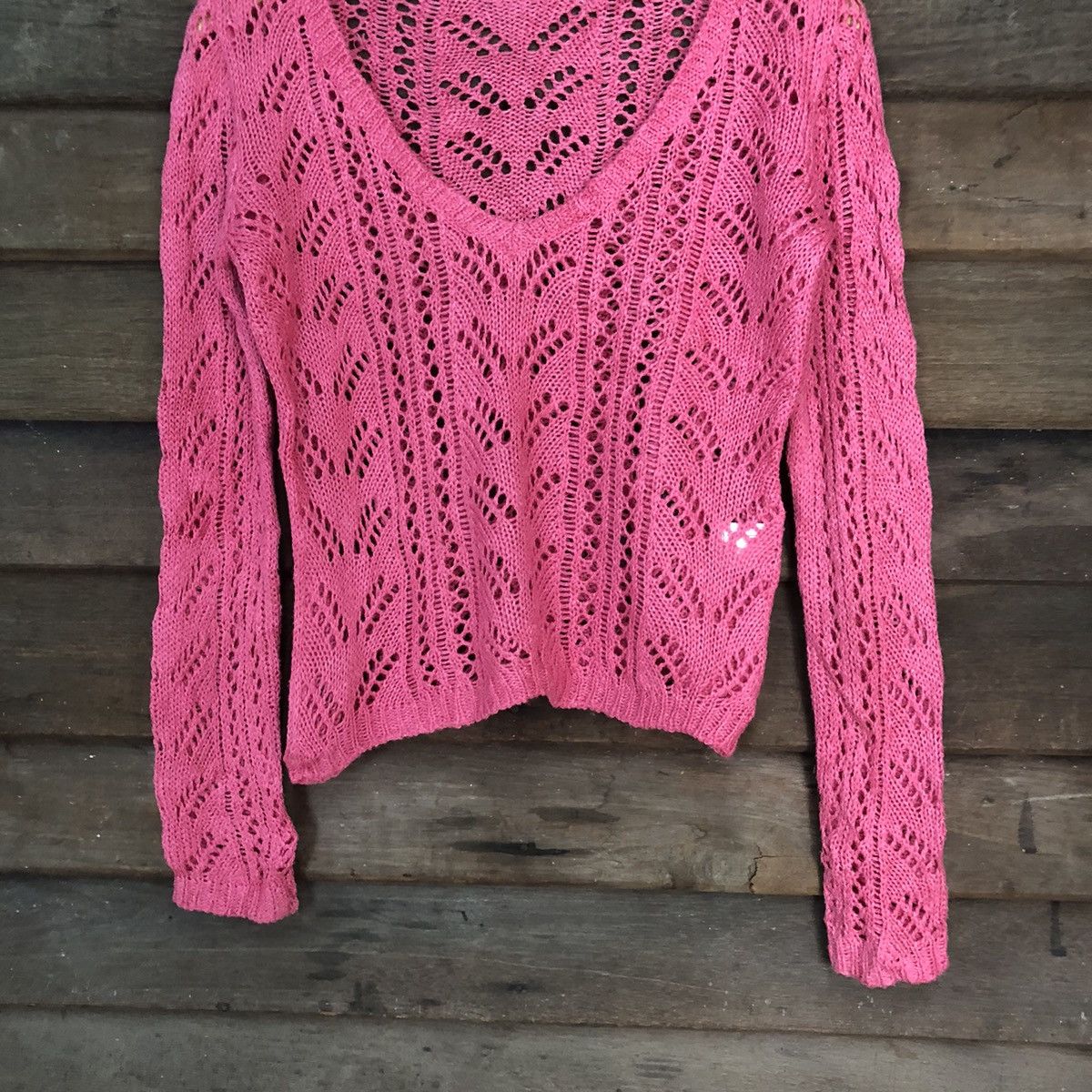 Homespun Knitwear Eigenpost Mesh Net Crocher Pink Cardigan Knitwear #7155 Size S / US 4 / IT 40 - 3 Thumbnail