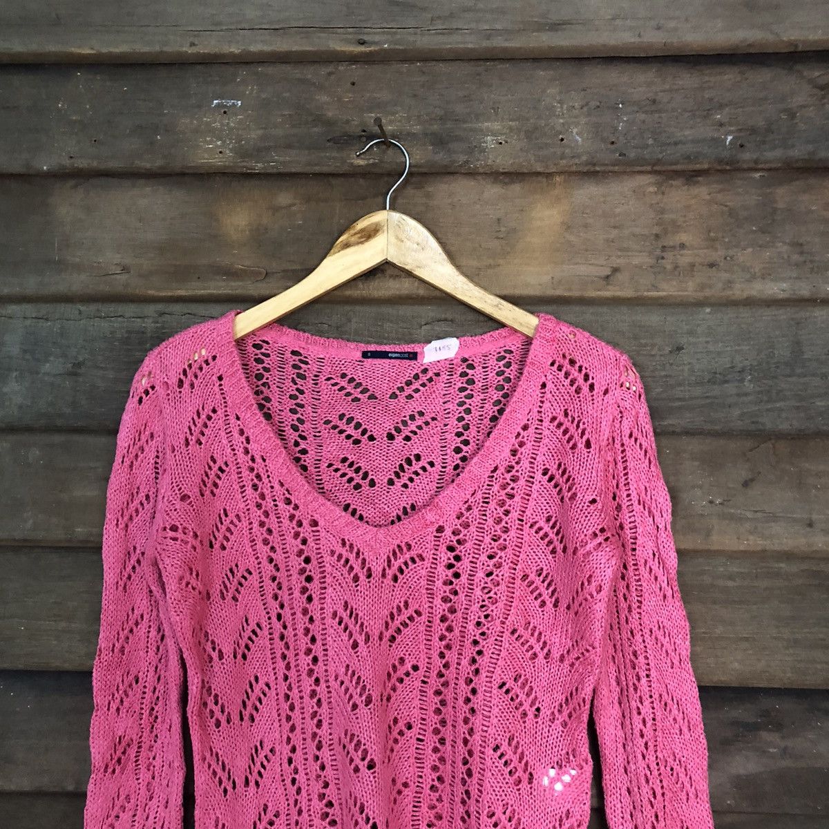 Homespun Knitwear Eigenpost Mesh Net Crocher Pink Cardigan Knitwear #7155 Size S / US 4 / IT 40 - 2 Thumbnail