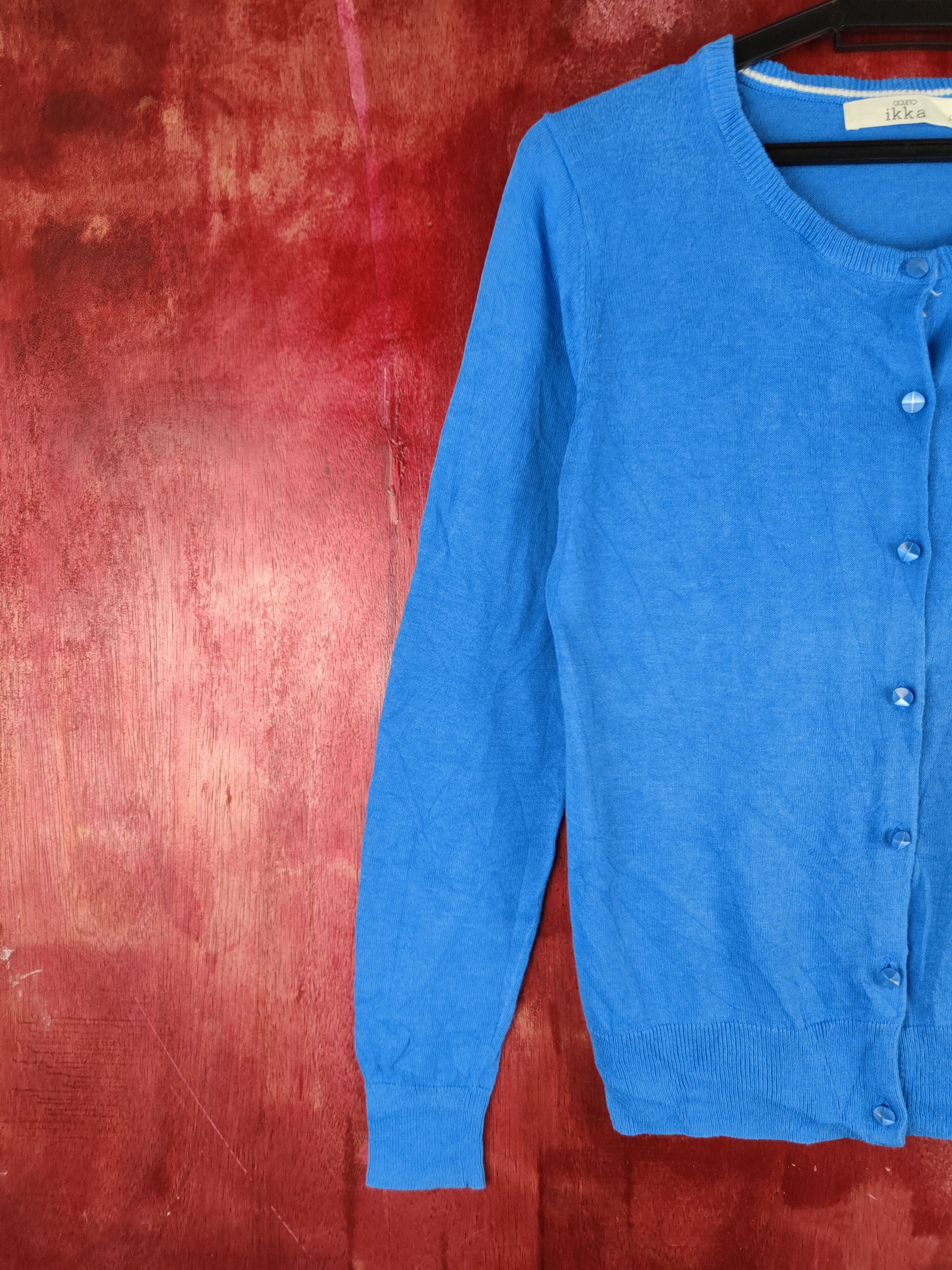 Japanese Brand Aqueto Ikka Blue knitwear plain Cardigan streetwear #S893 Size M / US 6-8 / IT 42-44 - 3 Thumbnail