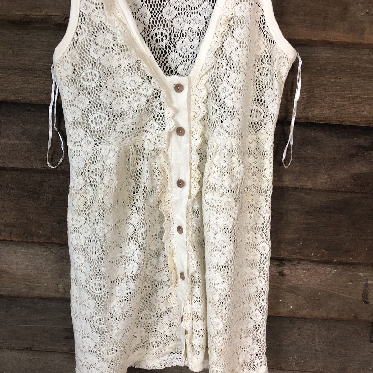 Vintage Valley Girl Mesh Net Crochet White Cardigan Knitwear #7144 Size L / US 10 / IT 46 - 5 Thumbnail