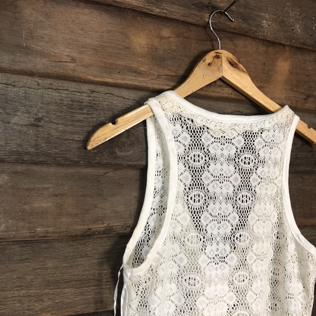 Vintage Valley Girl Mesh Net Crochet White Cardigan Knitwear #7144 Size L / US 10 / IT 46 - 11 Thumbnail