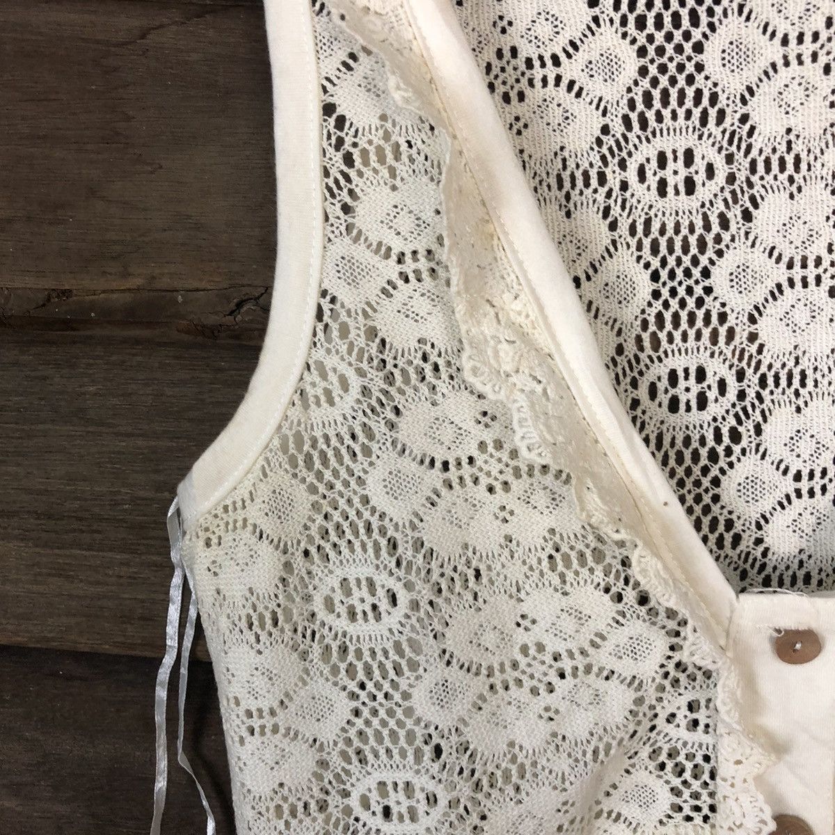 Vintage Valley Girl Mesh Net Crochet White Cardigan Knitwear #7144 Size L / US 10 / IT 46 - 4 Thumbnail