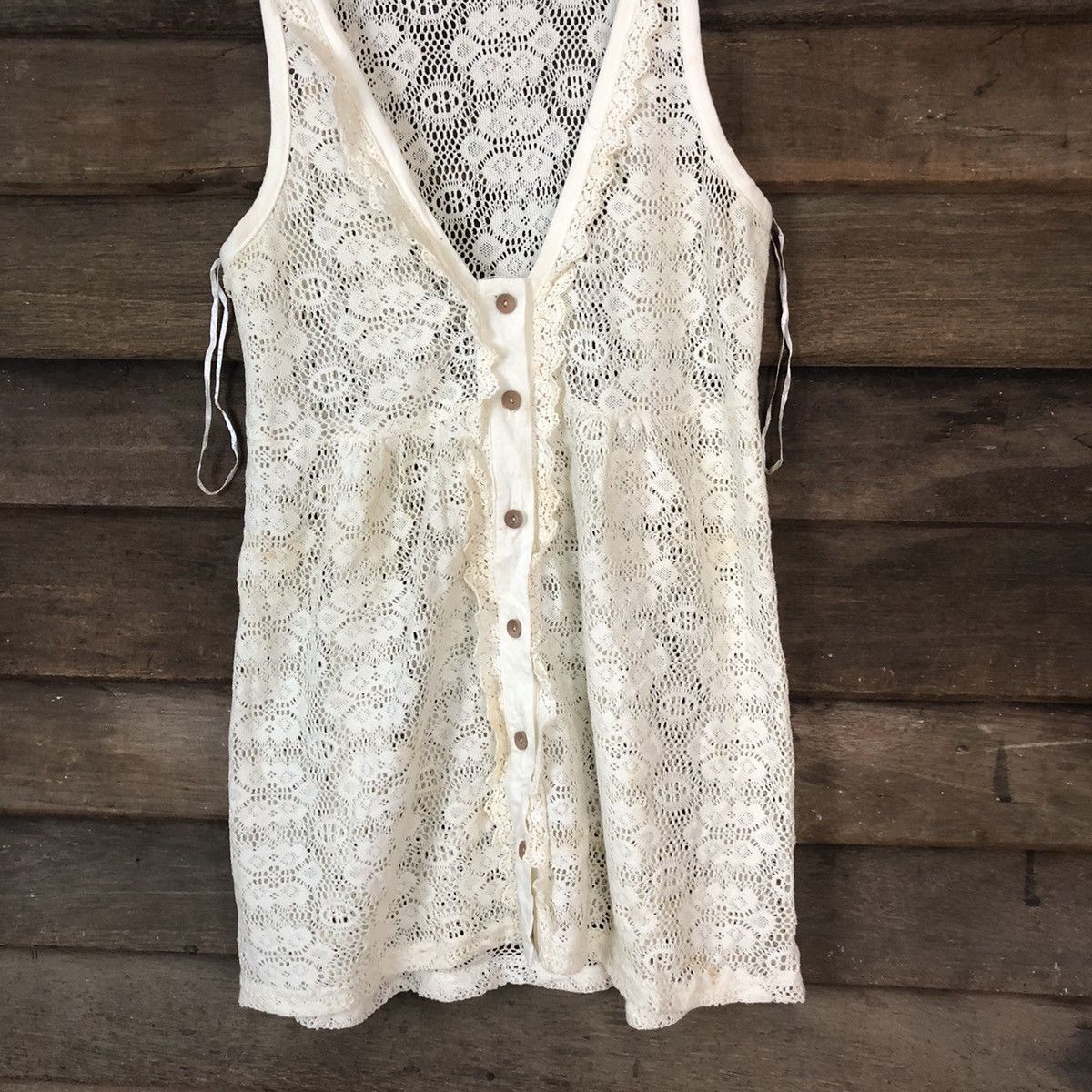 Vintage Valley Girl Mesh Net Crochet White Cardigan Knitwear #7144 Size L / US 10 / IT 46 - 3 Thumbnail