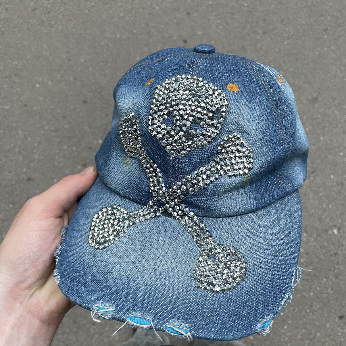 Vintage Vintage Y2K Denim Cap Skull Crossbones Studded Streetwear OS Size ONE SIZE - 3 Thumbnail