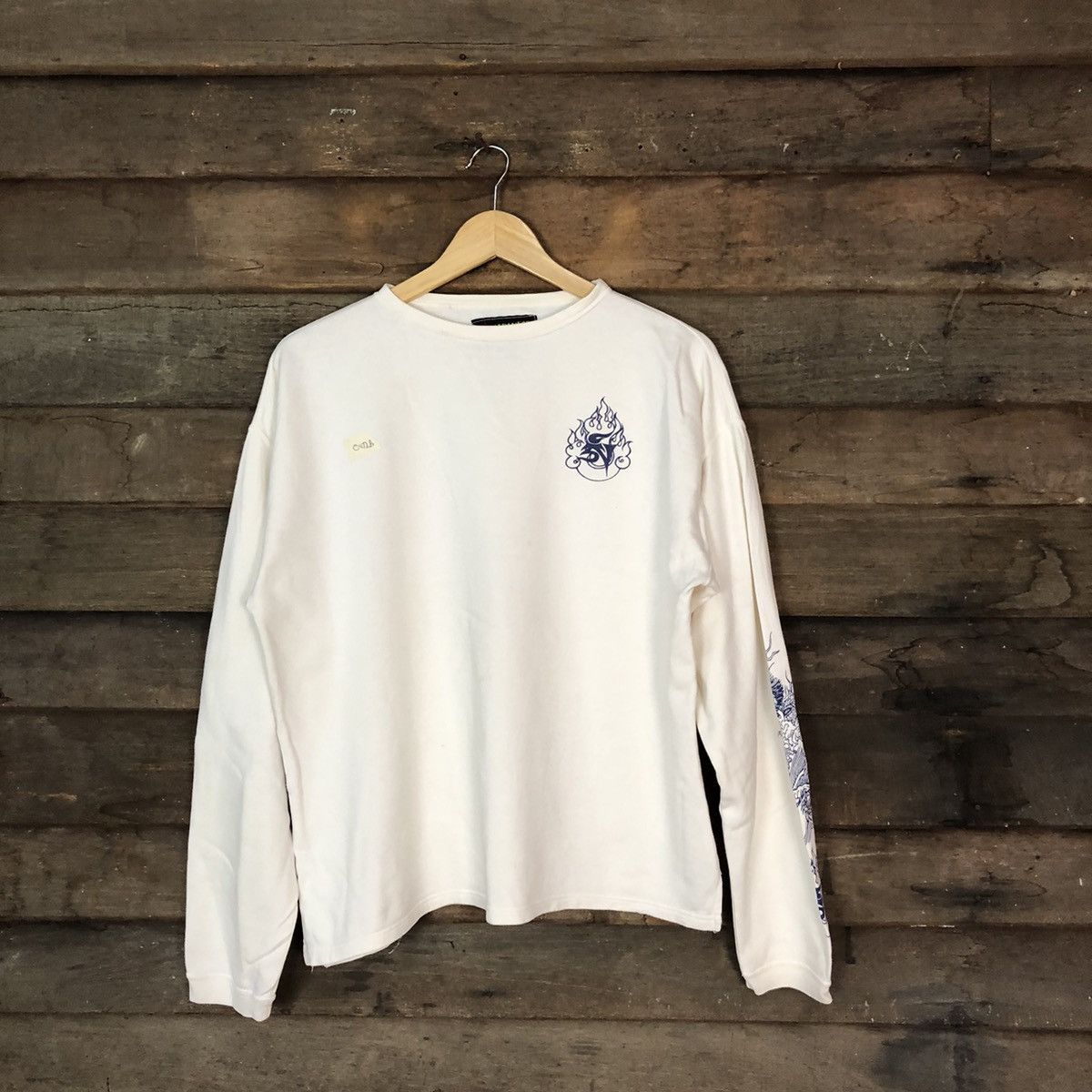 Japanese Brand Japanese Ancient dragon sleeve White Sweatshirt #082B Size US M / EU 48-50 / 2 - 1 Thumbnail