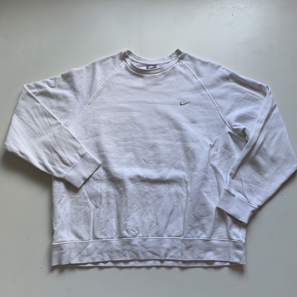 image of Y2K Nike Crewneck Embroidered Swoosh White Sweater, Men's (Size XL)