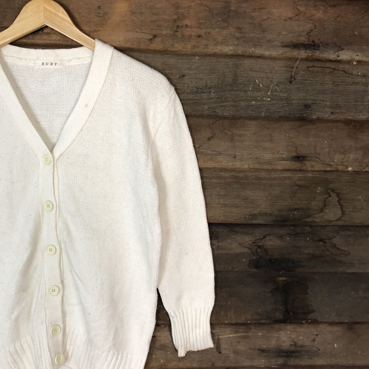 Vintage Rudy White Cardigan knitwear vintage plain #5529 Size US L / EU 52-54 / 3 - 5 Thumbnail