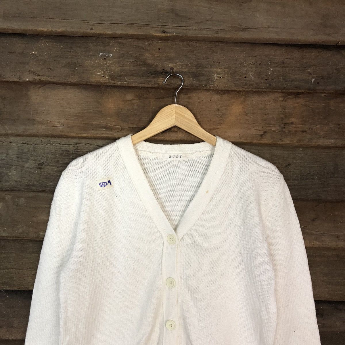 Vintage Rudy White Cardigan knitwear vintage plain #5529 Size US L / EU 52-54 / 3 - 9 Thumbnail