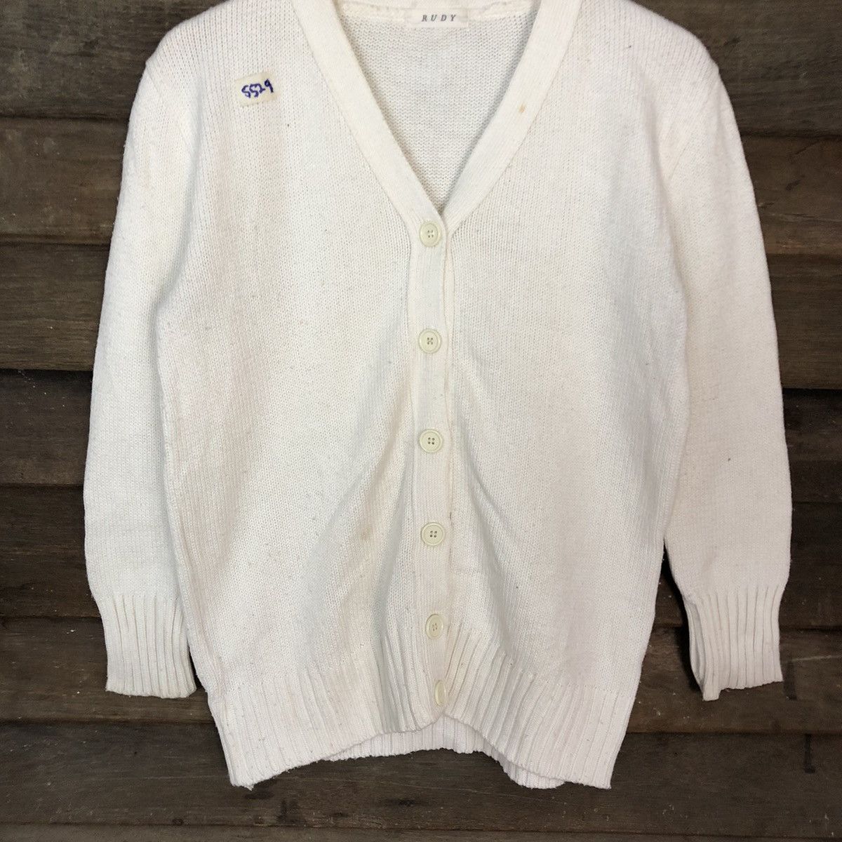 Vintage Rudy White Cardigan knitwear vintage plain #5529 Size US L / EU 52-54 / 3 - 8 Thumbnail