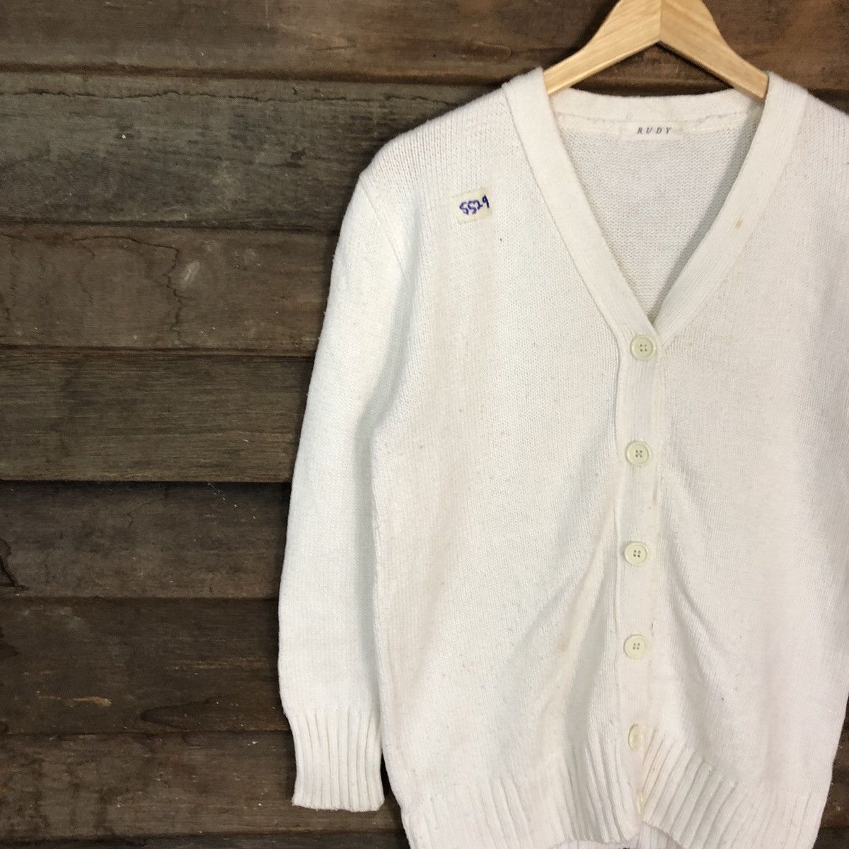 Vintage Rudy White Cardigan knitwear vintage plain #5529 Size US L / EU 52-54 / 3 - 7 Thumbnail