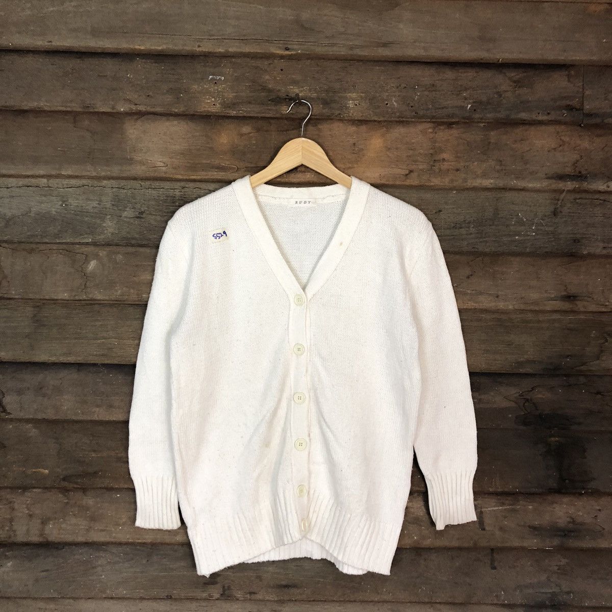 Vintage Rudy White Cardigan knitwear vintage plain #5529 Size US L / EU 52-54 / 3 - 1 Thumbnail