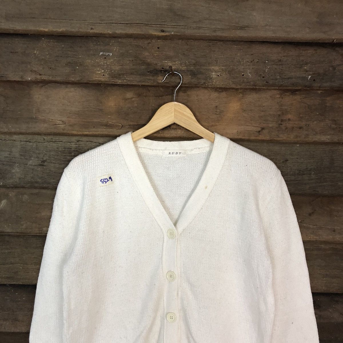 Vintage Rudy White Cardigan knitwear vintage plain #5529 Size US L / EU 52-54 / 3 - 2 Thumbnail