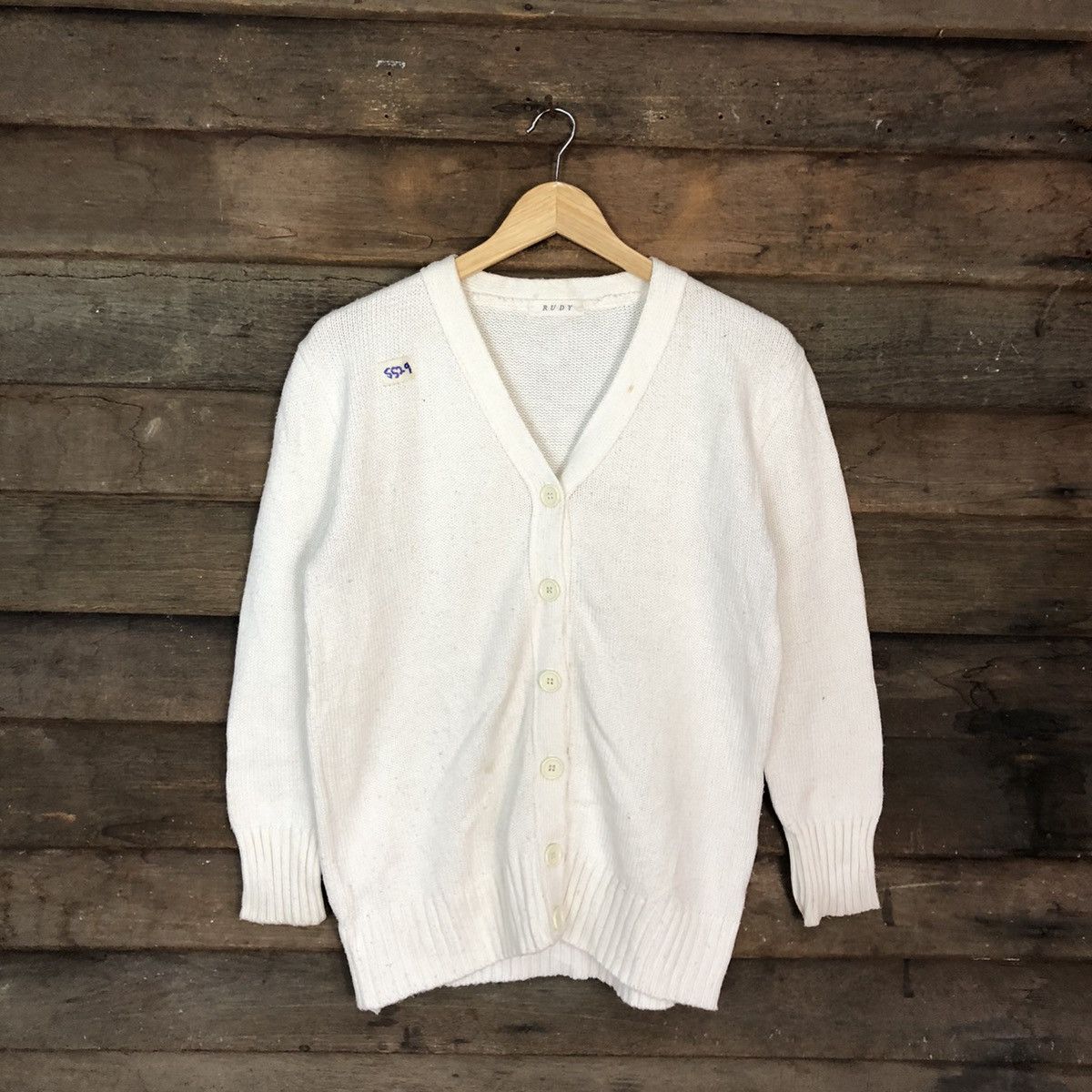 Vintage Rudy White Cardigan knitwear vintage plain #5529 Size US L / EU 52-54 / 3 - 3 Thumbnail
