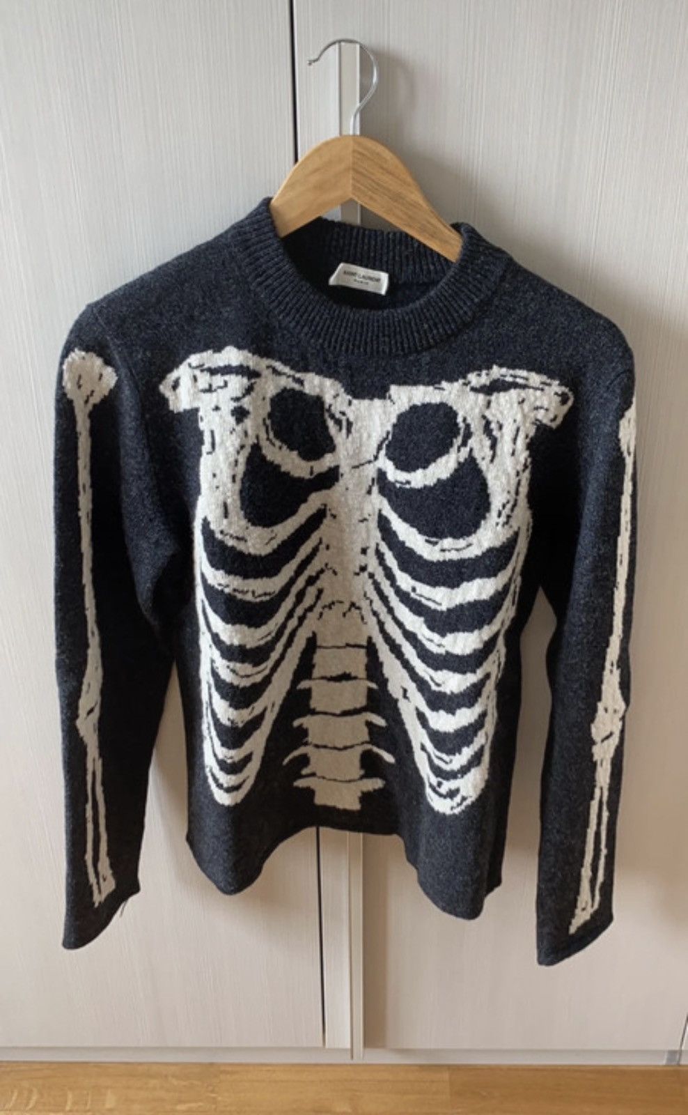 image of Saint Laurent Paris Skeleton Intarsia Knit Fw18 in Black, Men's (Size Small)