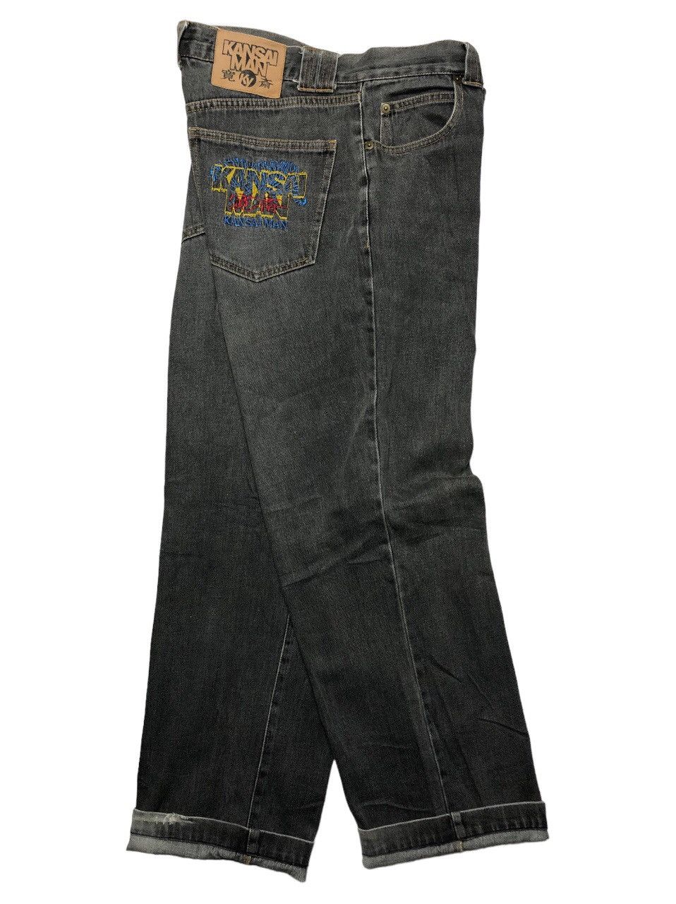 image of Kansai Yamamoto Vintage Kansai Man Embroidery Logo Denim Pants in Faded Grey, Men's (Size 34)